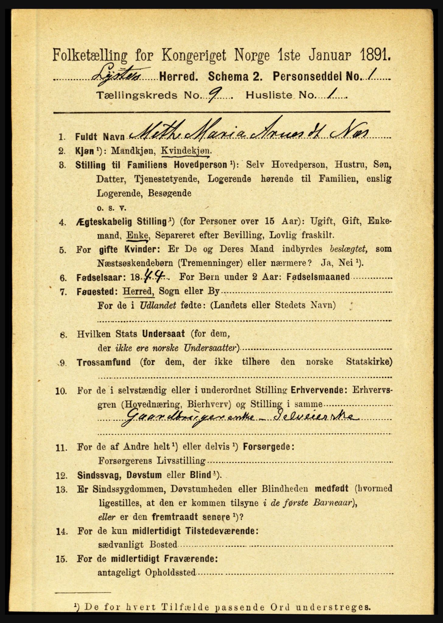 RA, 1891 census for 1426 Luster, 1891, p. 2807