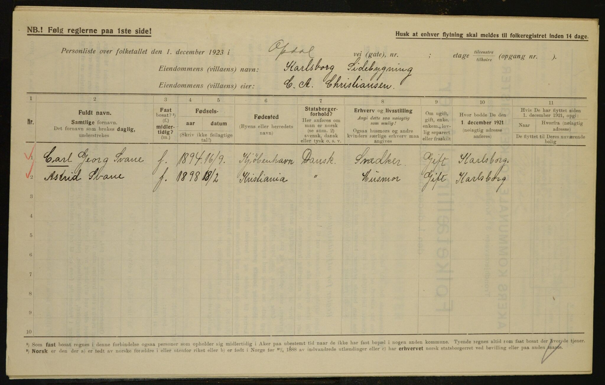 , Municipal Census 1923 for Aker, 1923, p. 29238