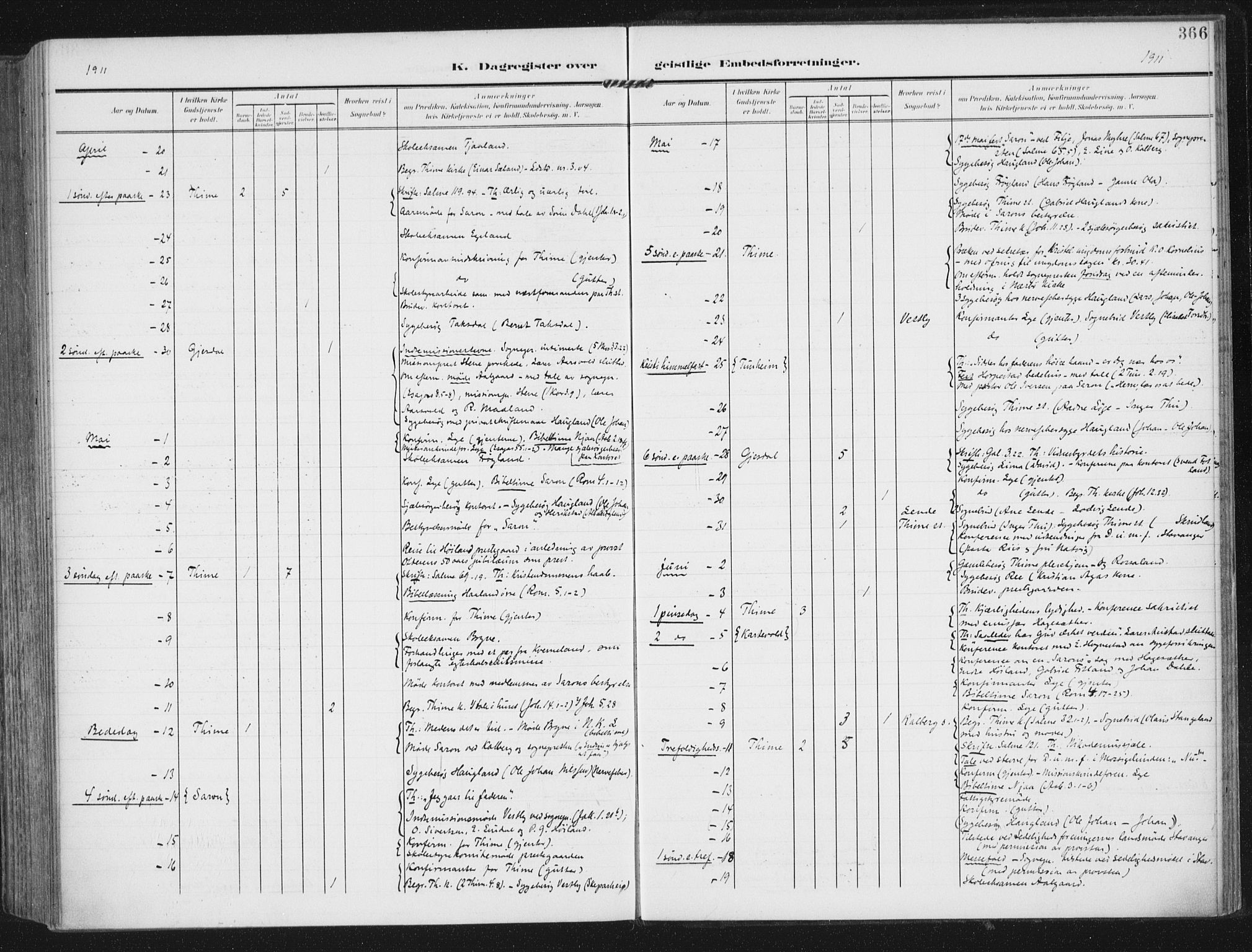 Lye sokneprestkontor, AV/SAST-A-101794/002/A/L0001: Parish register (official) no. A 12, 1904-1920, p. 366