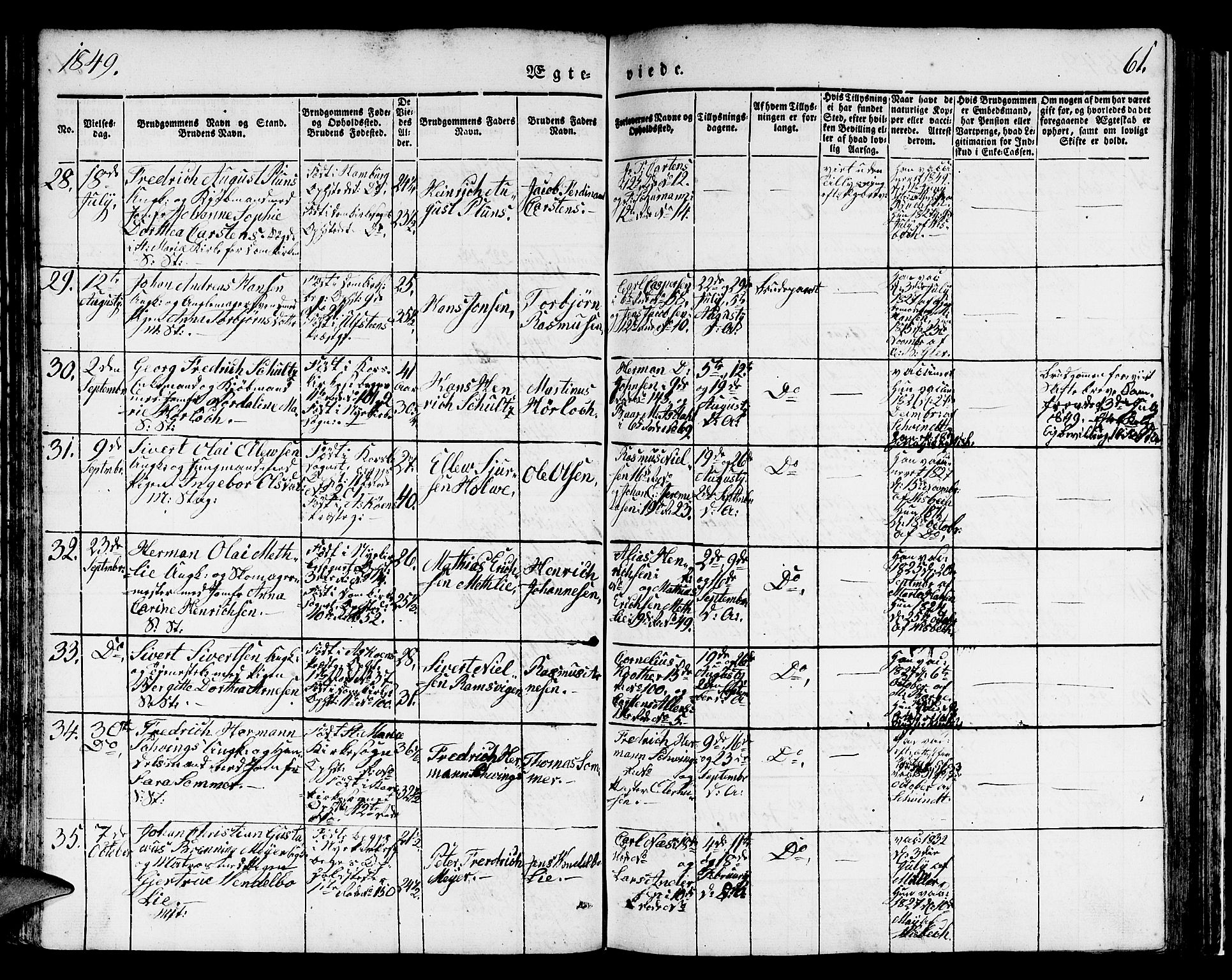 Domkirken sokneprestembete, AV/SAB-A-74801/H/Hab/L0029: Parish register (copy) no. D 1, 1839-1857, p. 61