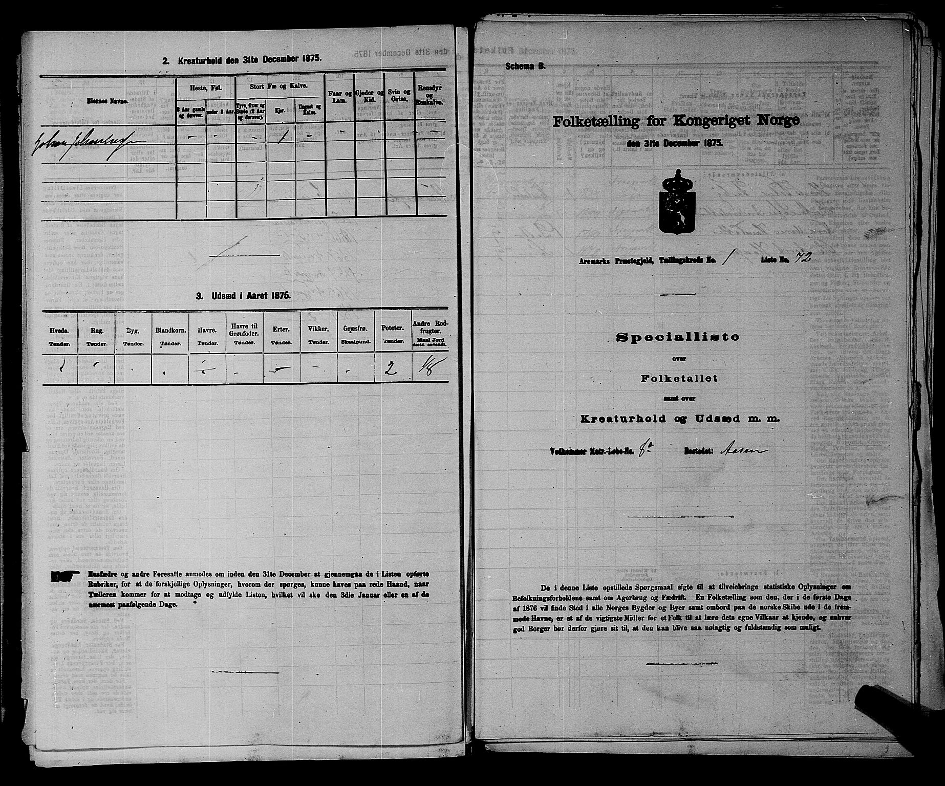 RA, 1875 census for 0118P Aremark, 1875, p. 100