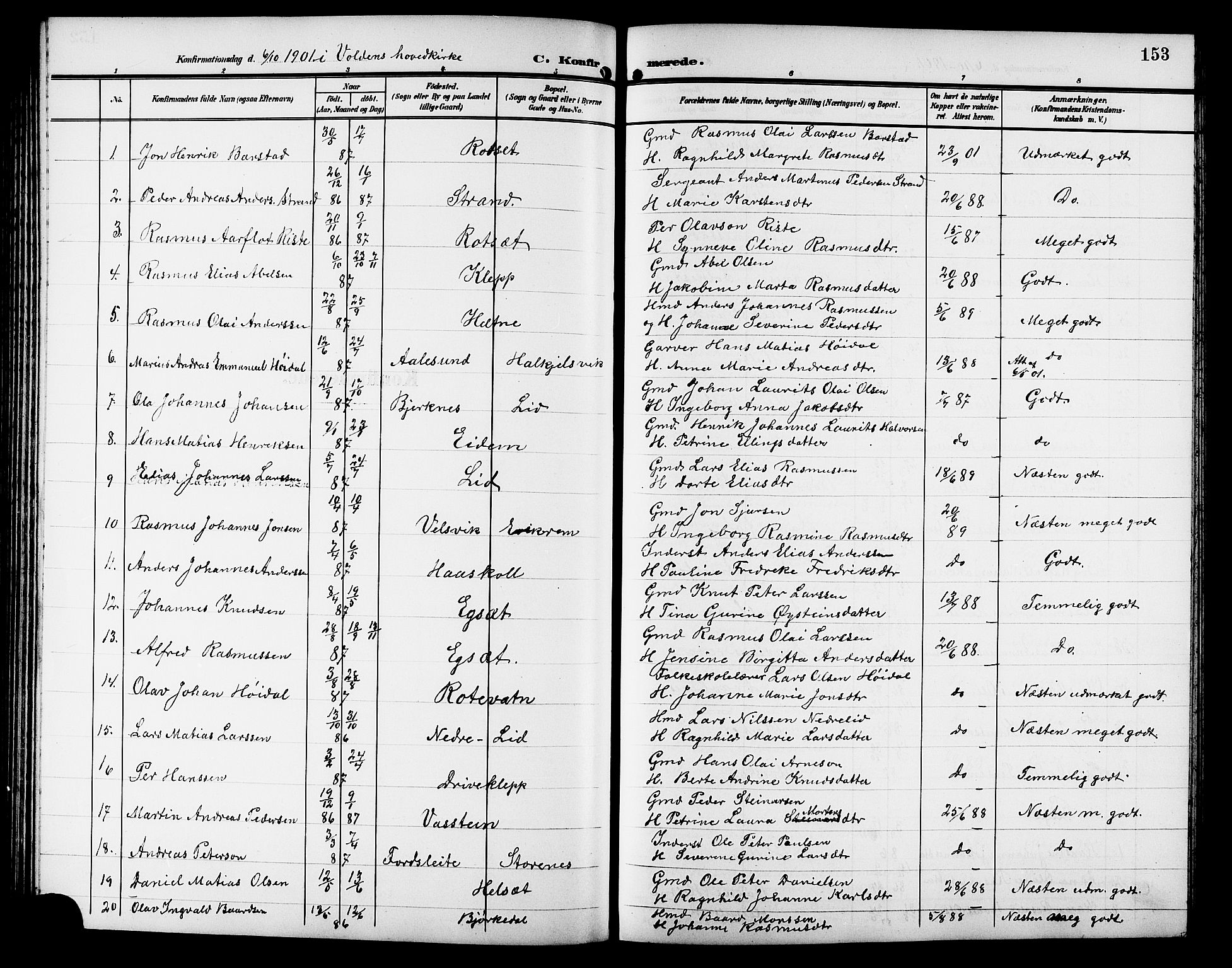 Ministerialprotokoller, klokkerbøker og fødselsregistre - Møre og Romsdal, SAT/A-1454/511/L0159: Parish register (copy) no. 511C05, 1902-1920, p. 153