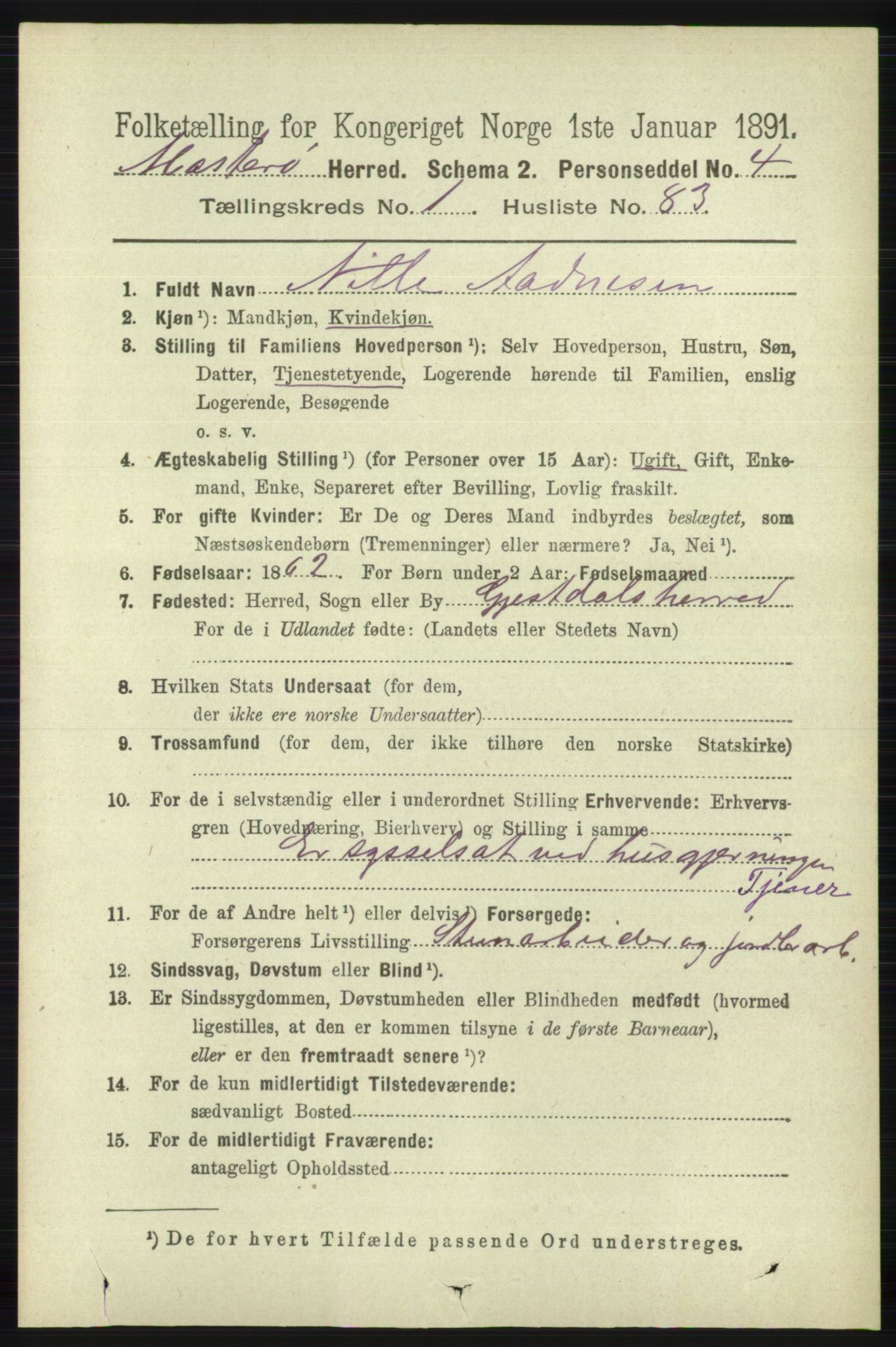 RA, 1891 census for 1143 Mosterøy, 1891, p. 561