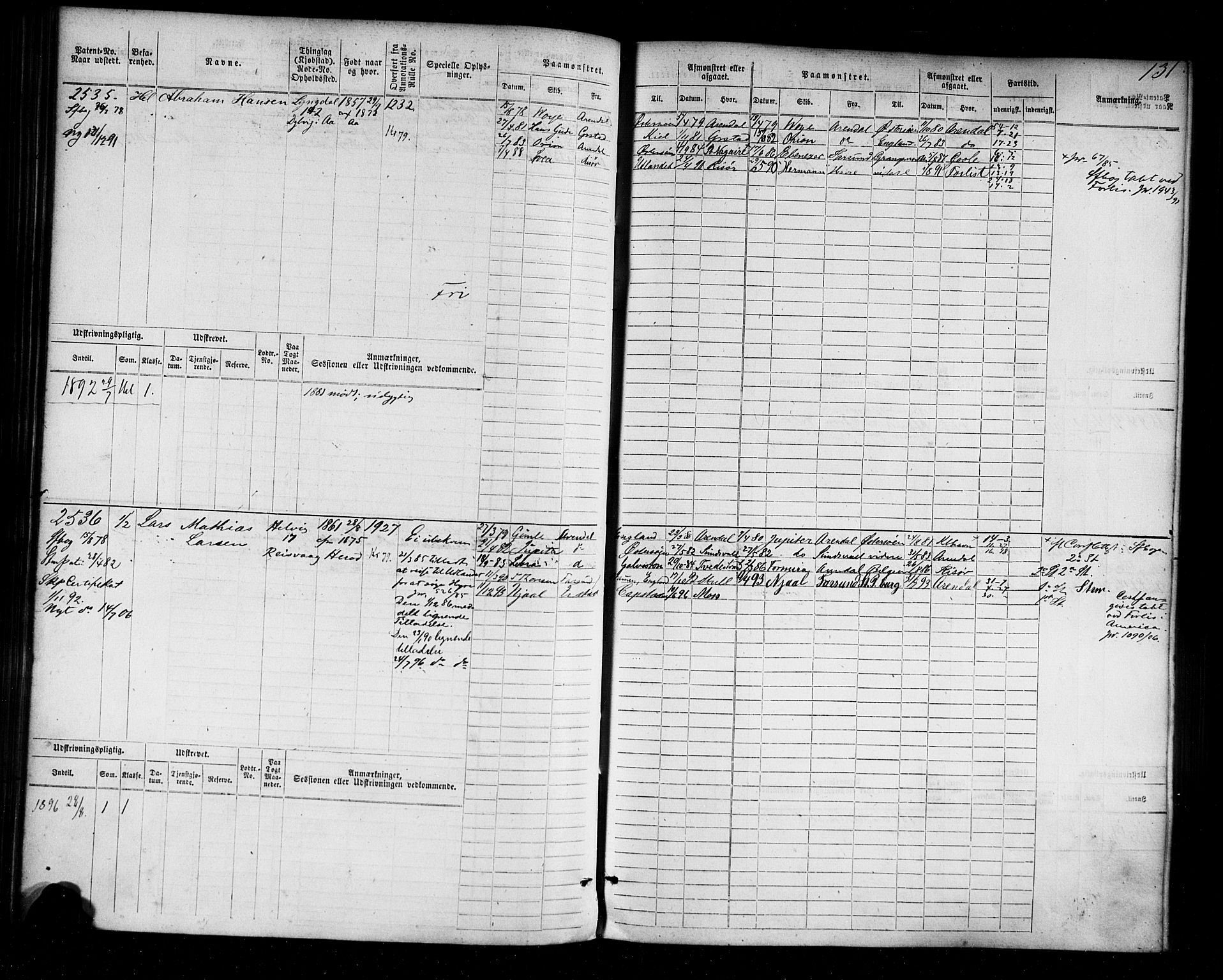 Farsund mønstringskrets, AV/SAK-2031-0017/F/Fb/L0004: Hovedrulle nr 2275-3040, M-7, 1875-1915, p. 133