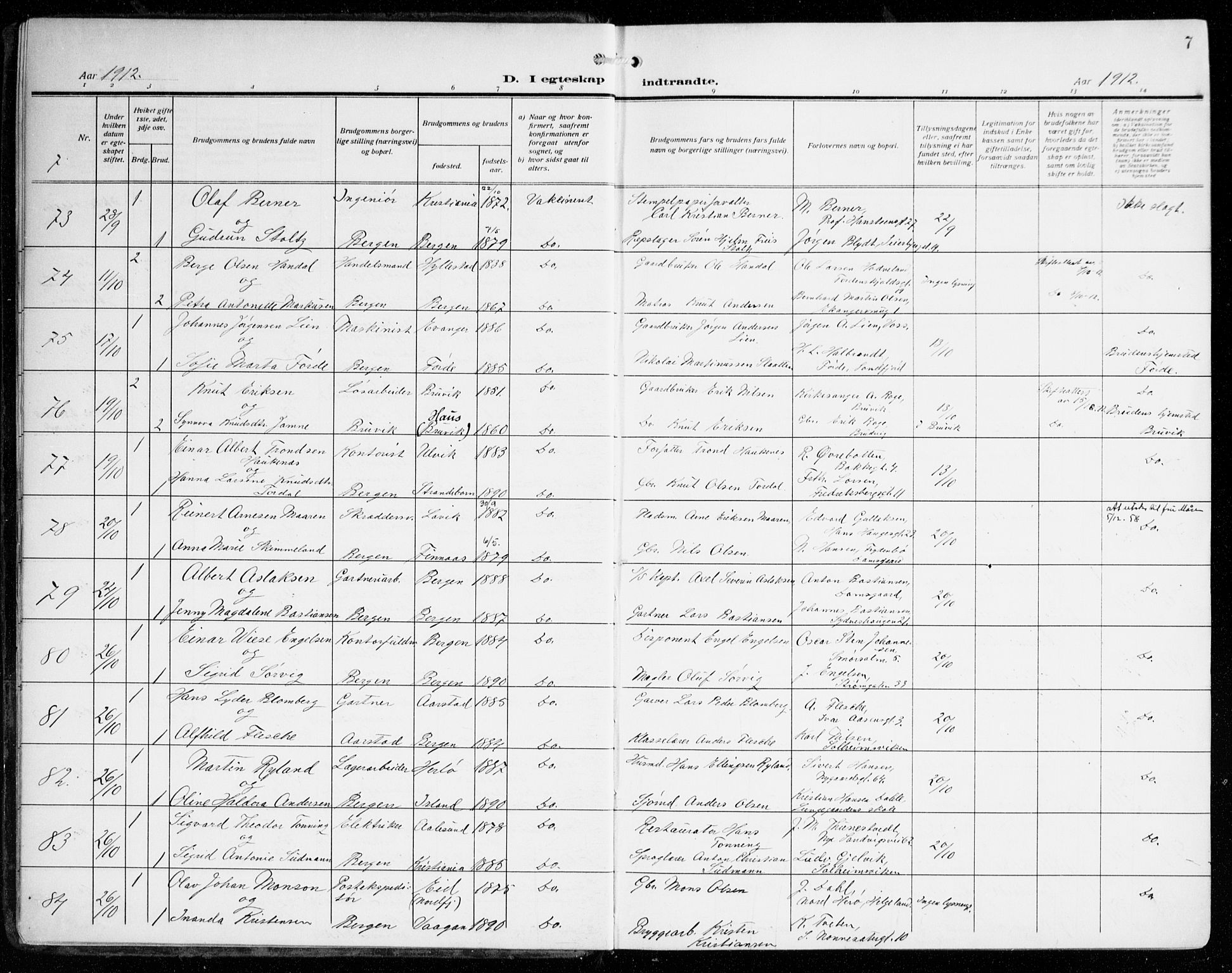 Johanneskirken sokneprestembete, SAB/A-76001/H/Haa/L0013: Parish register (official) no. D 2, 1912-1929, p. 7