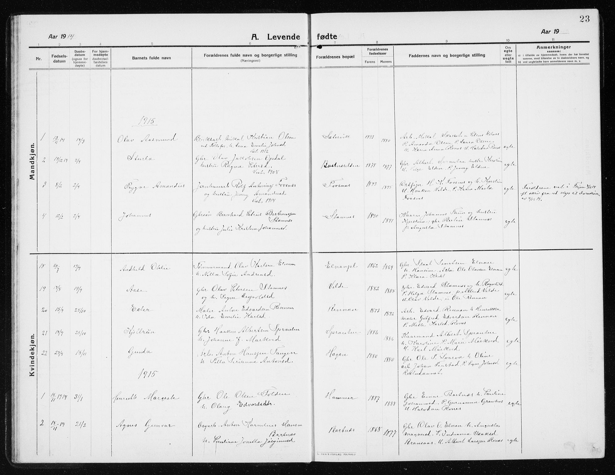 Ministerialprotokoller, klokkerbøker og fødselsregistre - Nord-Trøndelag, AV/SAT-A-1458/741/L0402: Parish register (copy) no. 741C03, 1911-1926, p. 23