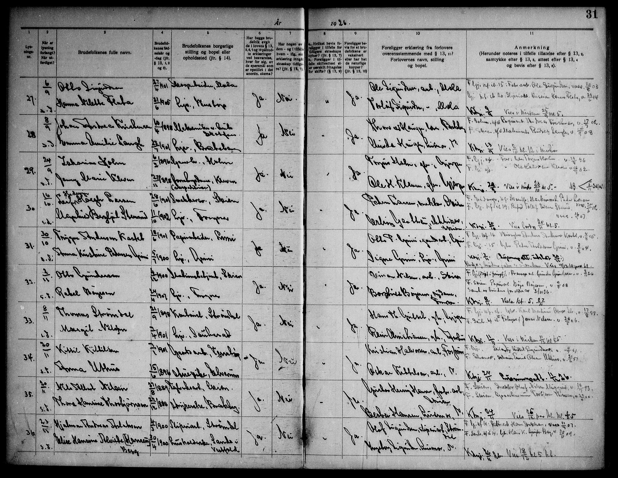 Gjerpen kirkebøker, SAKO/A-265/H/Ha/L0003: Banns register no. I 3, 1919-1946, p. 31