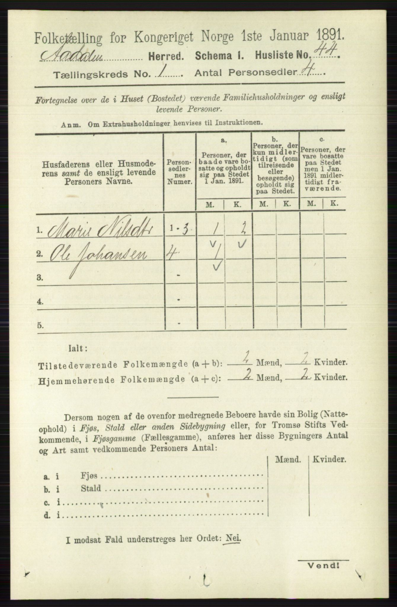 RA, 1891 census for 0614 Ådal, 1891, p. 67