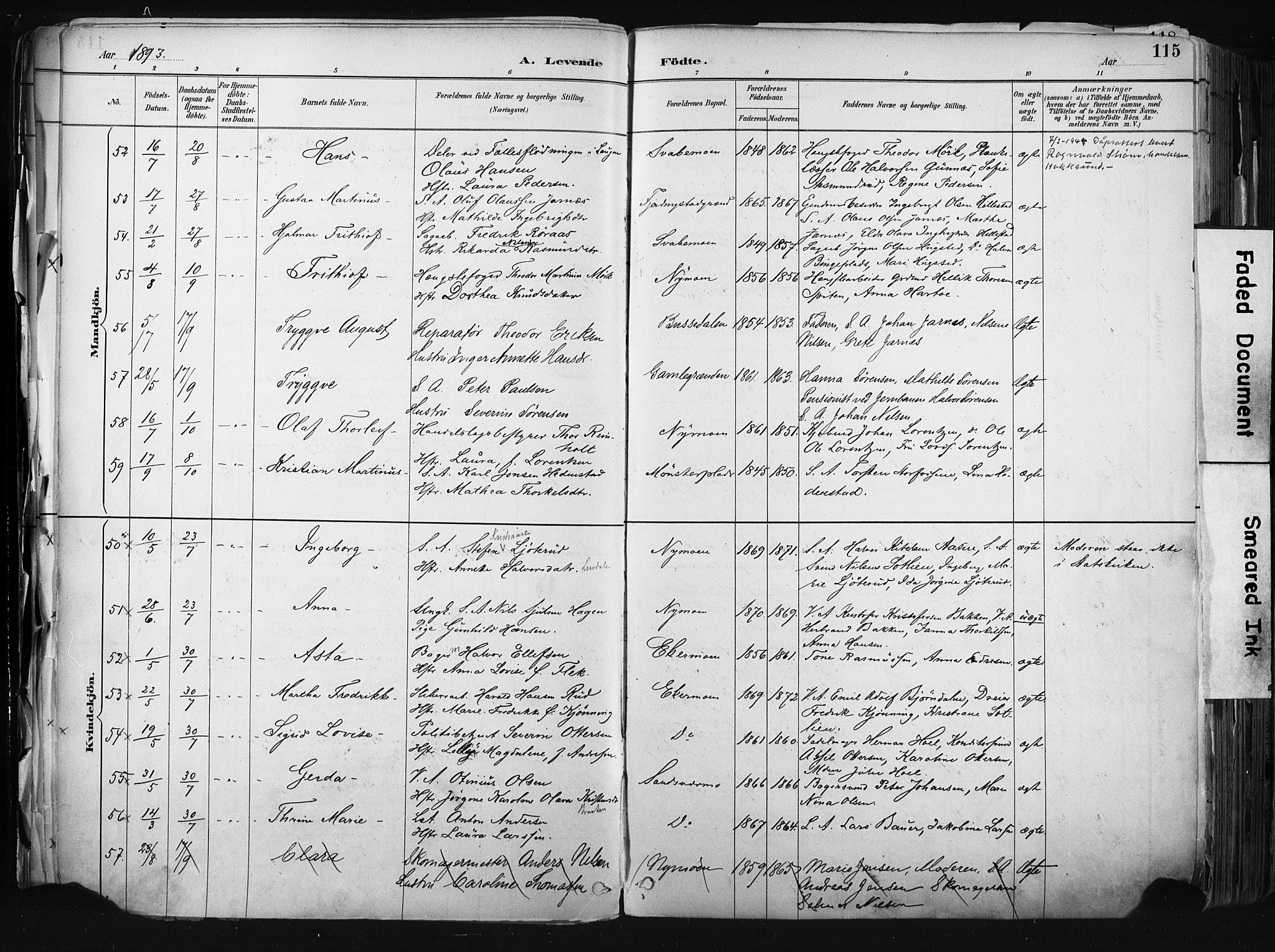 Kongsberg kirkebøker, AV/SAKO-A-22/F/Fb/L0002: Parish register (official) no. II 2, 1886-1896, p. 115