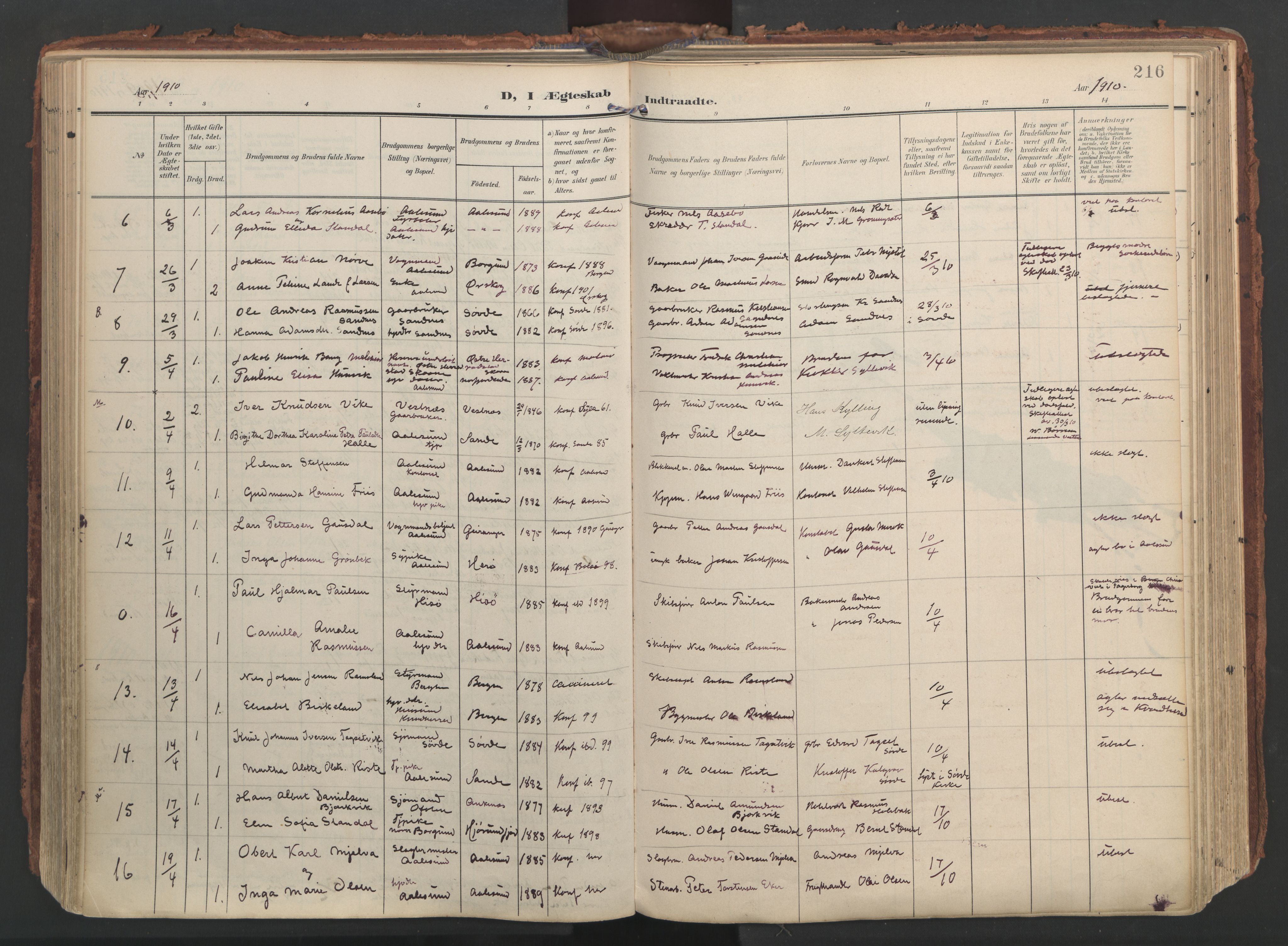 Ministerialprotokoller, klokkerbøker og fødselsregistre - Møre og Romsdal, AV/SAT-A-1454/529/L0459: Parish register (official) no. 529A09, 1904-1917, p. 216