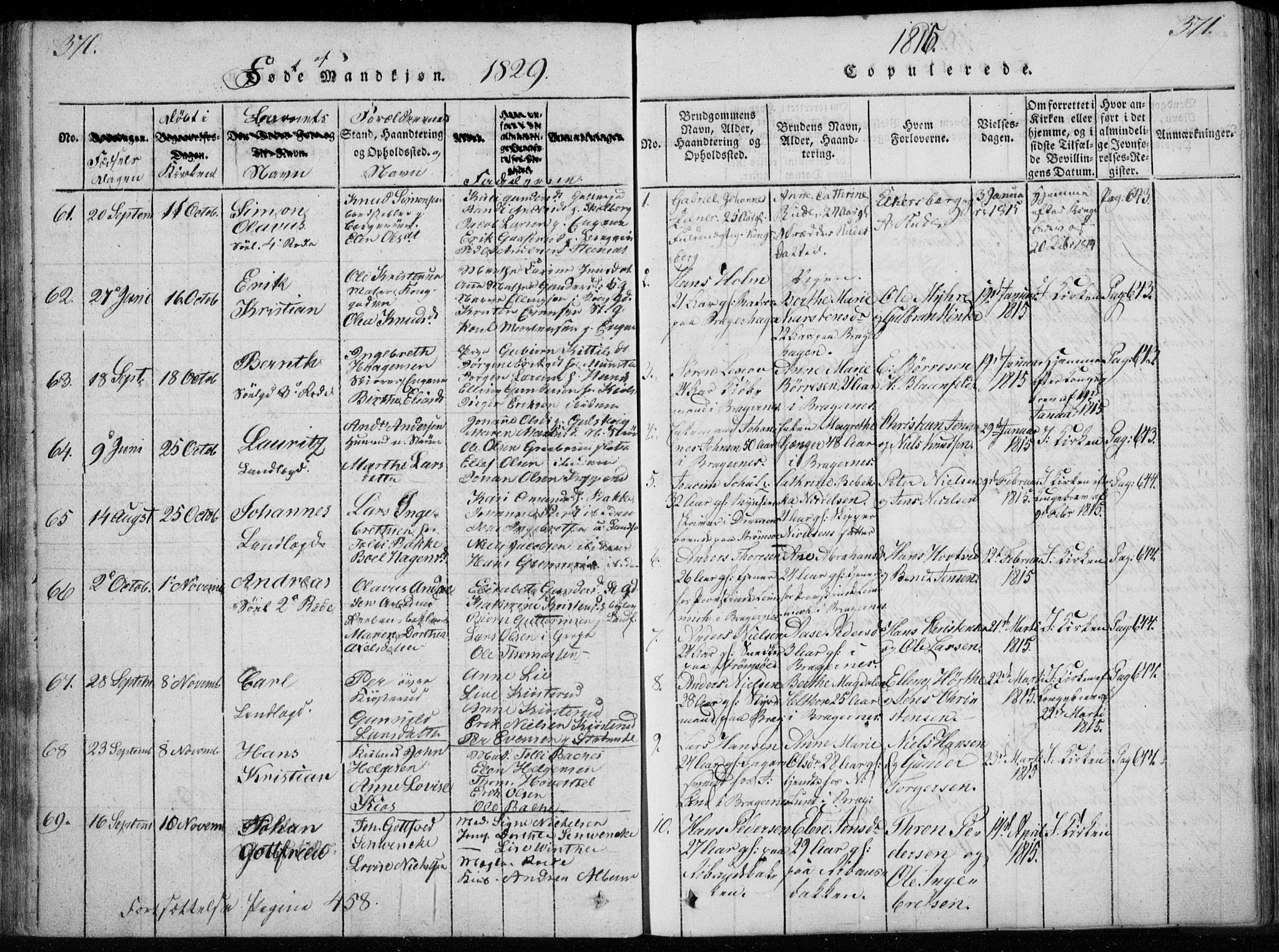 Bragernes kirkebøker, SAKO/A-6/F/Fa/L0007: Parish register (official) no. I 7, 1815-1829, p. 370-371