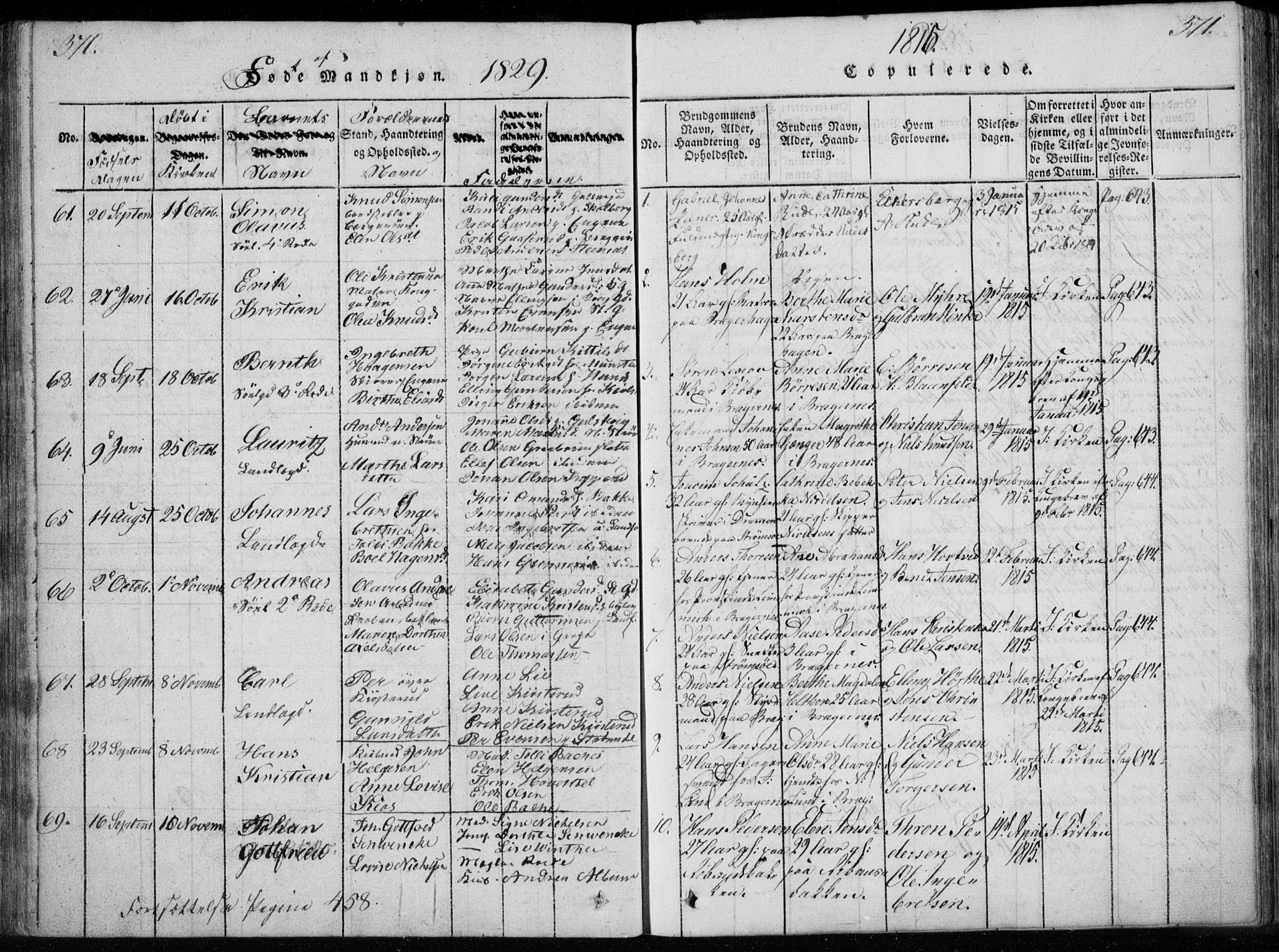 Bragernes kirkebøker, AV/SAKO-A-6/F/Fa/L0007: Parish register (official) no. I 7, 1815-1829, p. 370-371