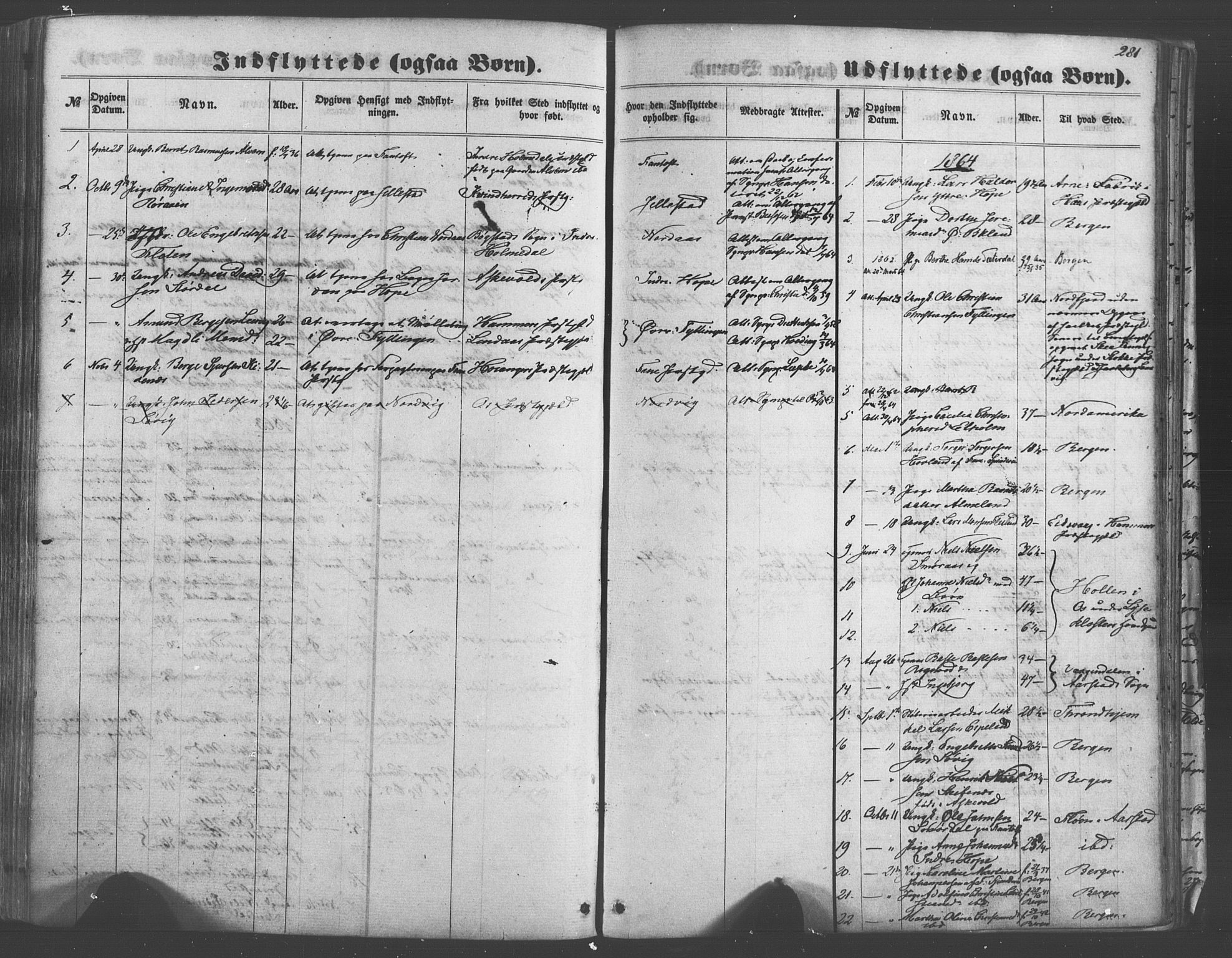 Fana Sokneprestembete, SAB/A-75101/H/Haa/Haaa/L0012: Parish register (official) no. A 12, 1862-1878, p. 281