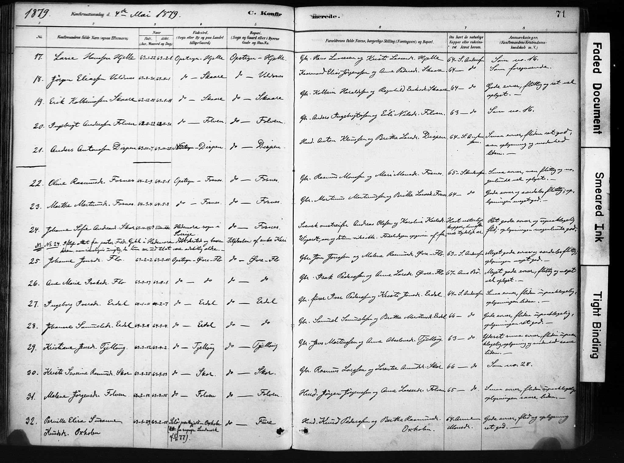 Stryn Sokneprestembete, AV/SAB-A-82501: Parish register (official) no. D 1, 1878-1907, p. 71