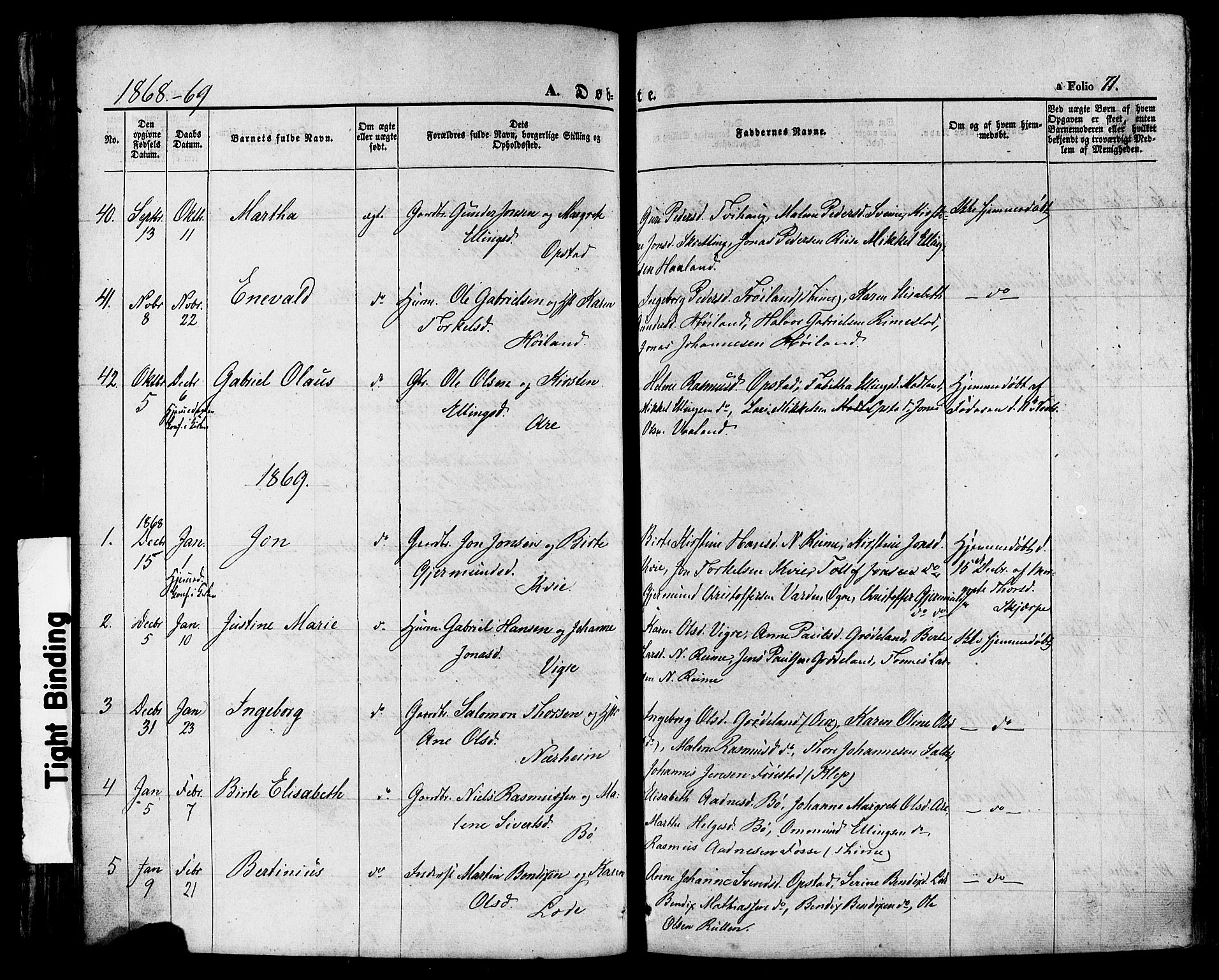 Hå sokneprestkontor, AV/SAST-A-101801/001/30BA/L0008: Parish register (official) no. A 7, 1853-1878, p. 71