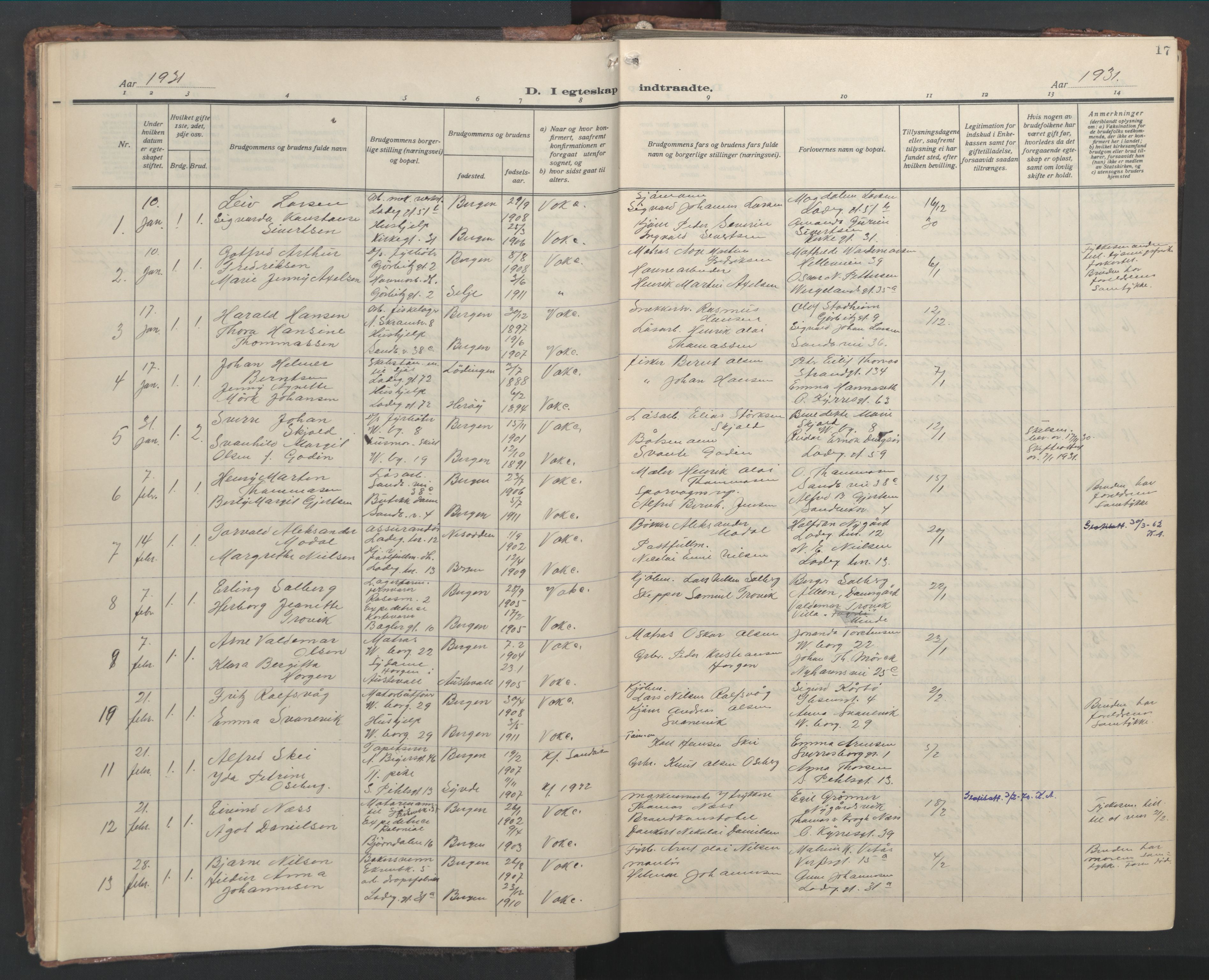 Sandviken Sokneprestembete, SAB/A-77601/H/Hb/L0015: Parish register (copy) no. D 2, 1929-1953, p. 16b-17a