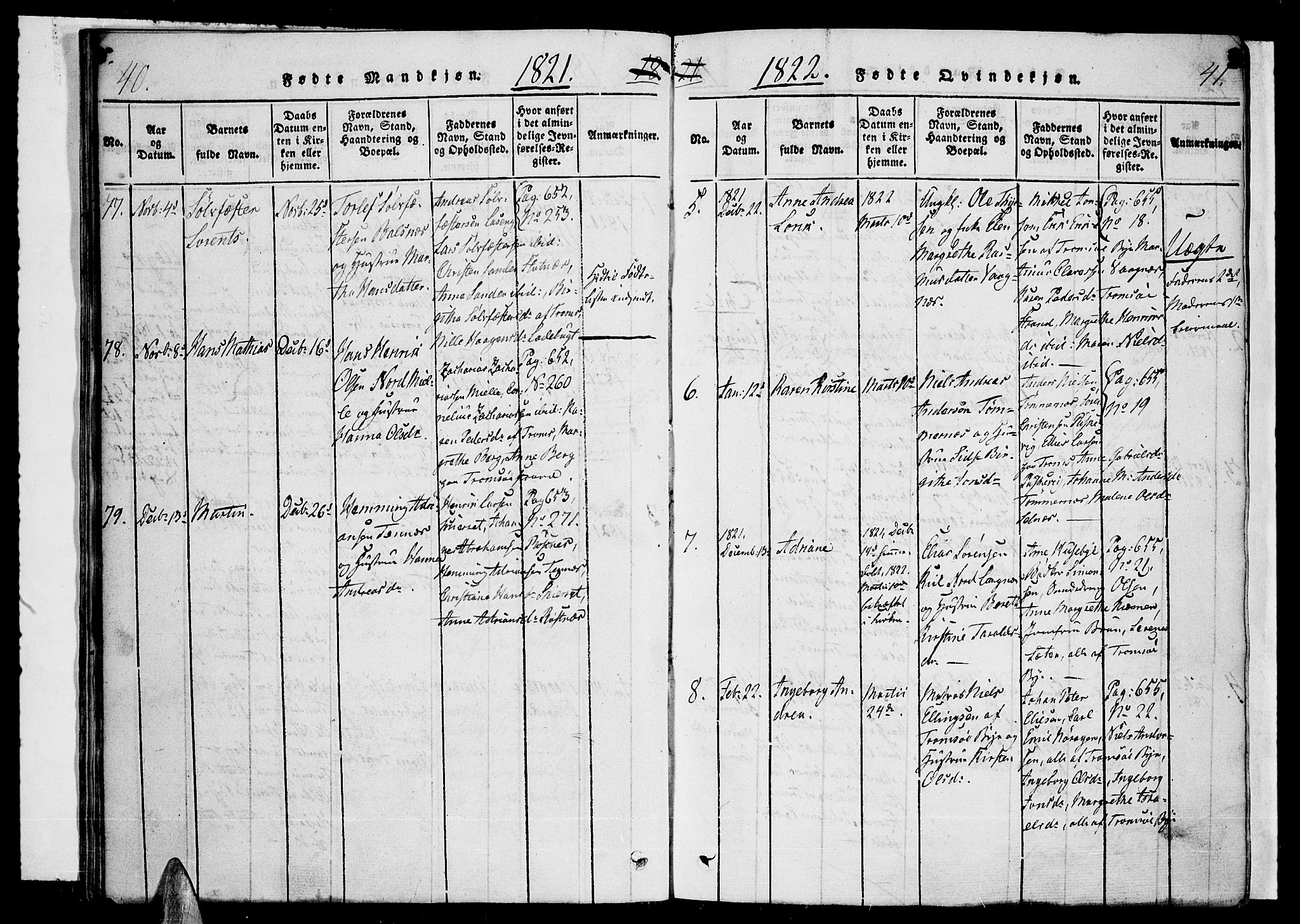 Tromsø sokneprestkontor/stiftsprosti/domprosti, SATØ/S-1343/G/Ga/L0007kirke: Parish register (official) no. 7, 1821-1828, p. 40-41