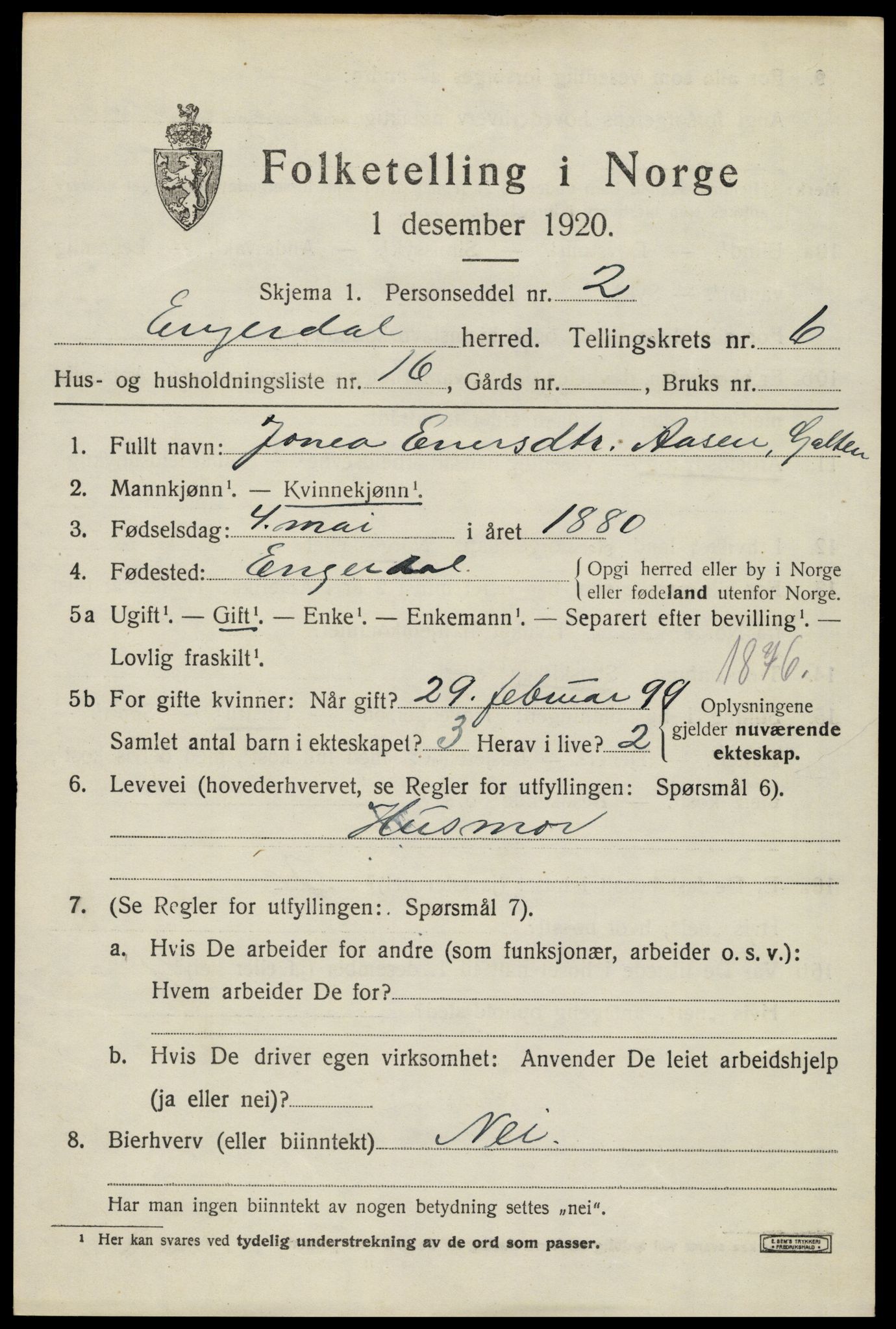 SAH, 1920 census for Engerdal, 1920, p. 2929