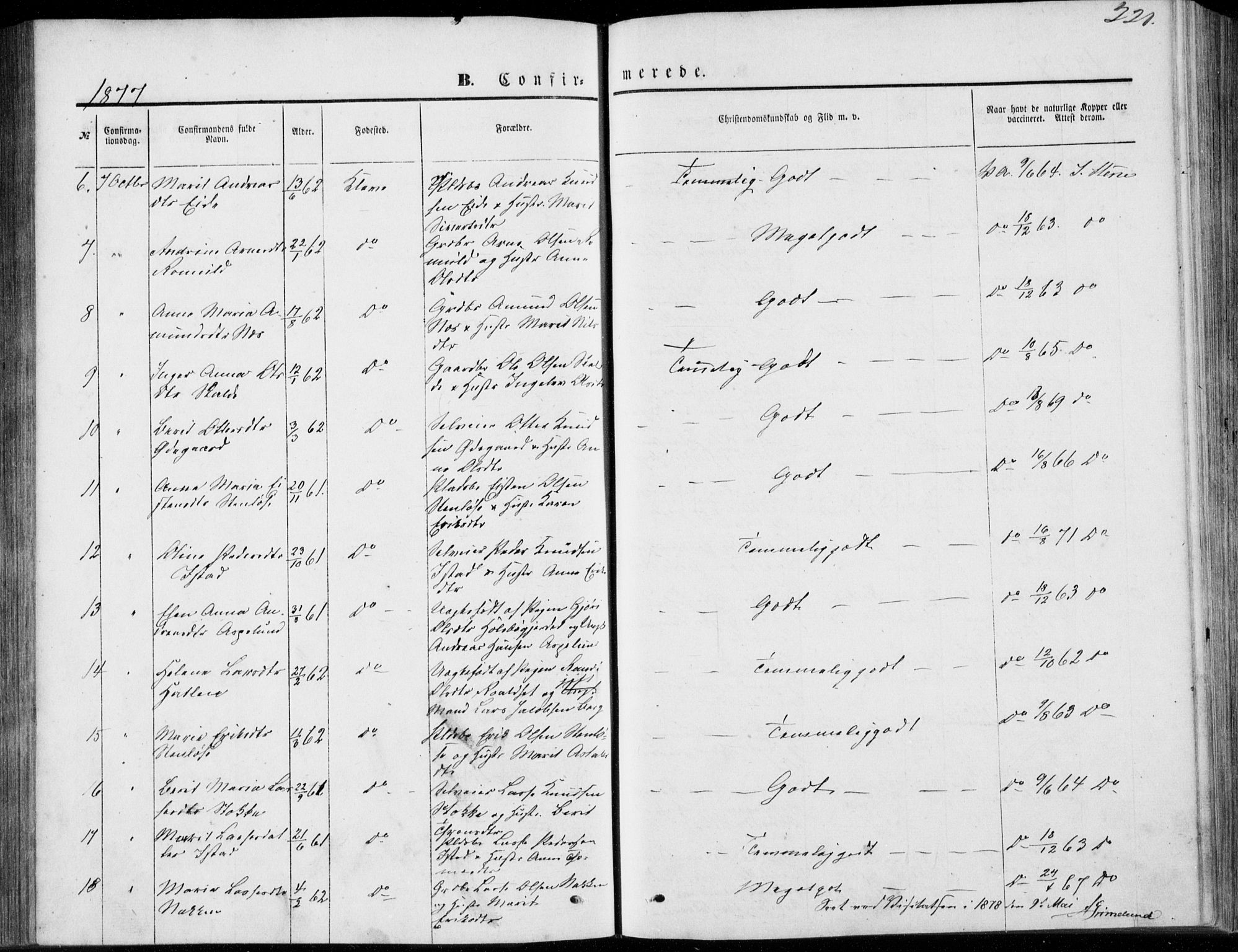 Ministerialprotokoller, klokkerbøker og fødselsregistre - Møre og Romsdal, AV/SAT-A-1454/557/L0681: Parish register (official) no. 557A03, 1869-1886, p. 221