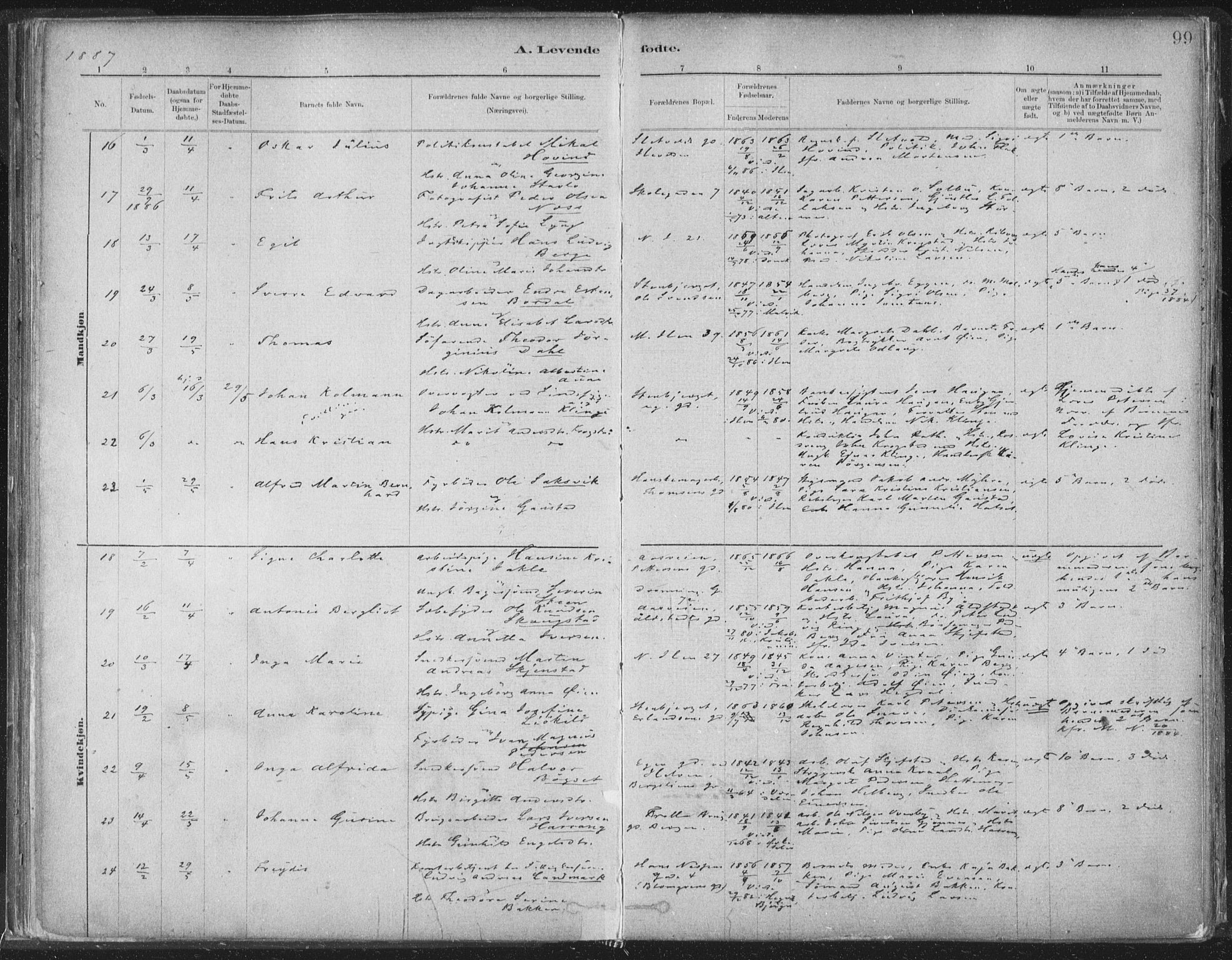 Ministerialprotokoller, klokkerbøker og fødselsregistre - Sør-Trøndelag, SAT/A-1456/603/L0162: Parish register (official) no. 603A01, 1879-1895, p. 99