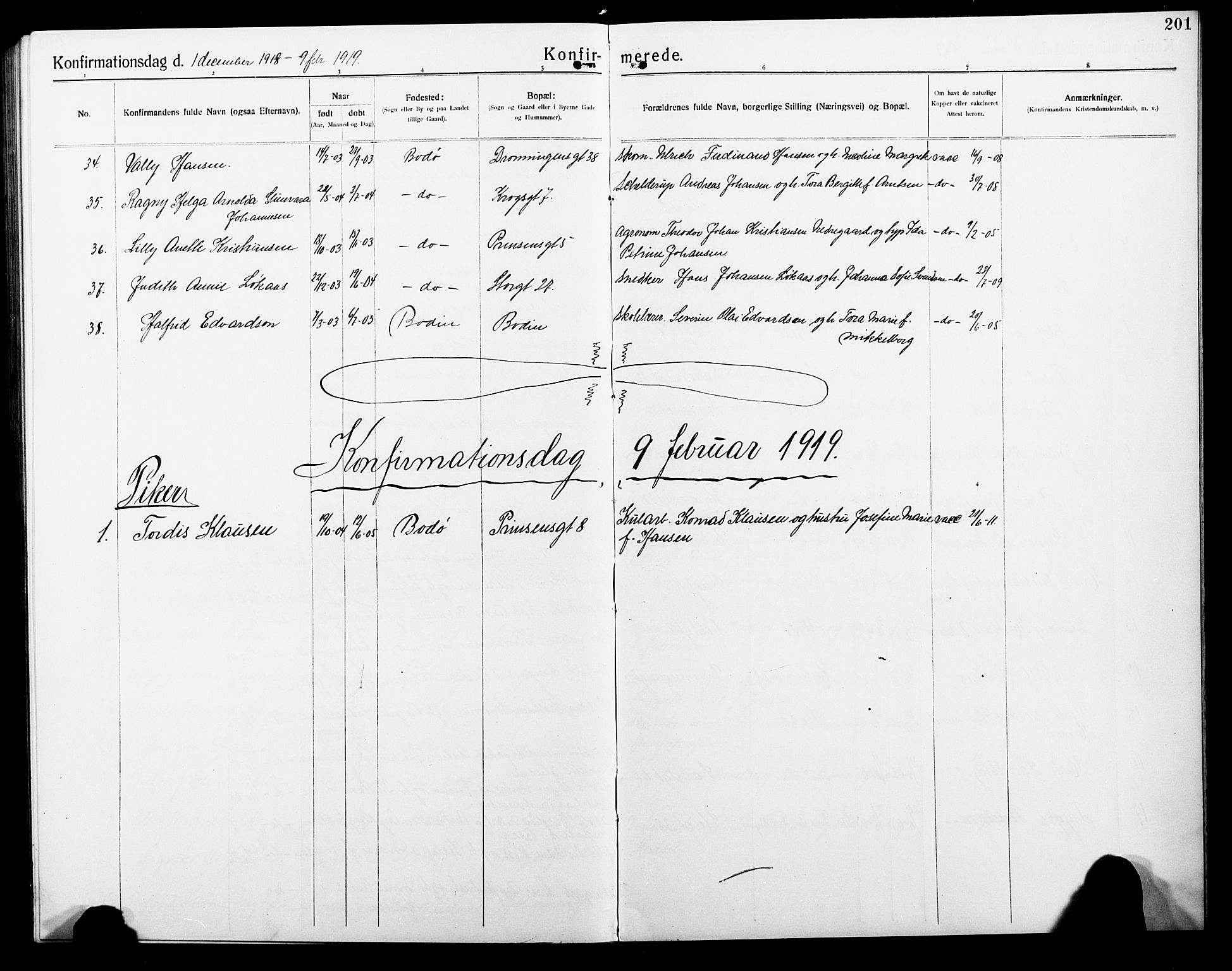 Ministerialprotokoller, klokkerbøker og fødselsregistre - Nordland, AV/SAT-A-1459/801/L0034: Parish register (copy) no. 801C09, 1910-1922, p. 201