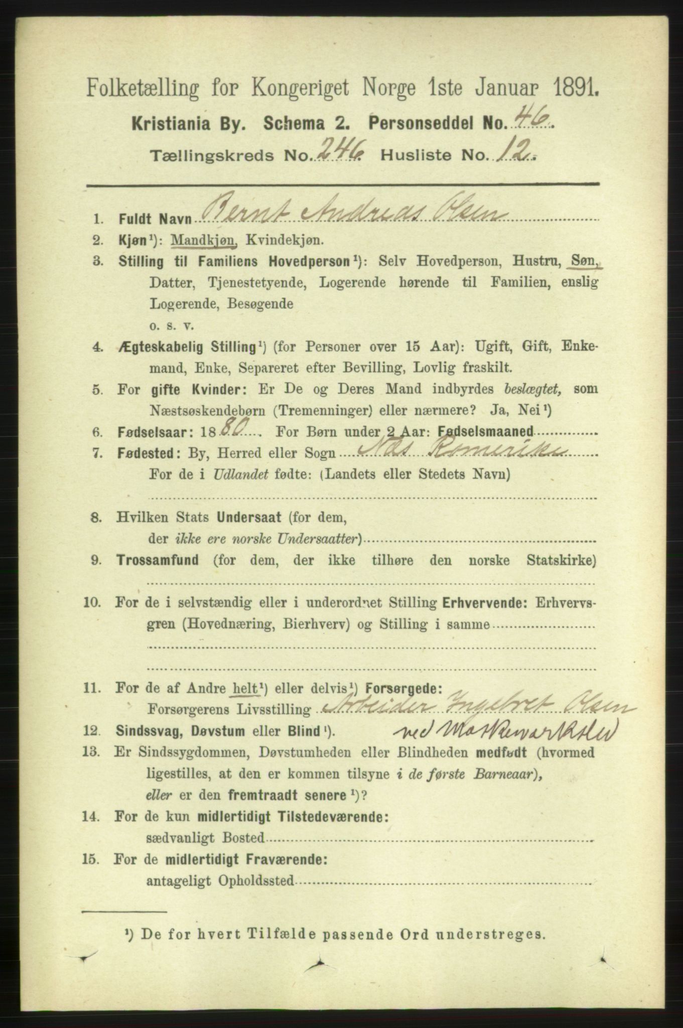 RA, 1891 census for 0301 Kristiania, 1891, p. 150228