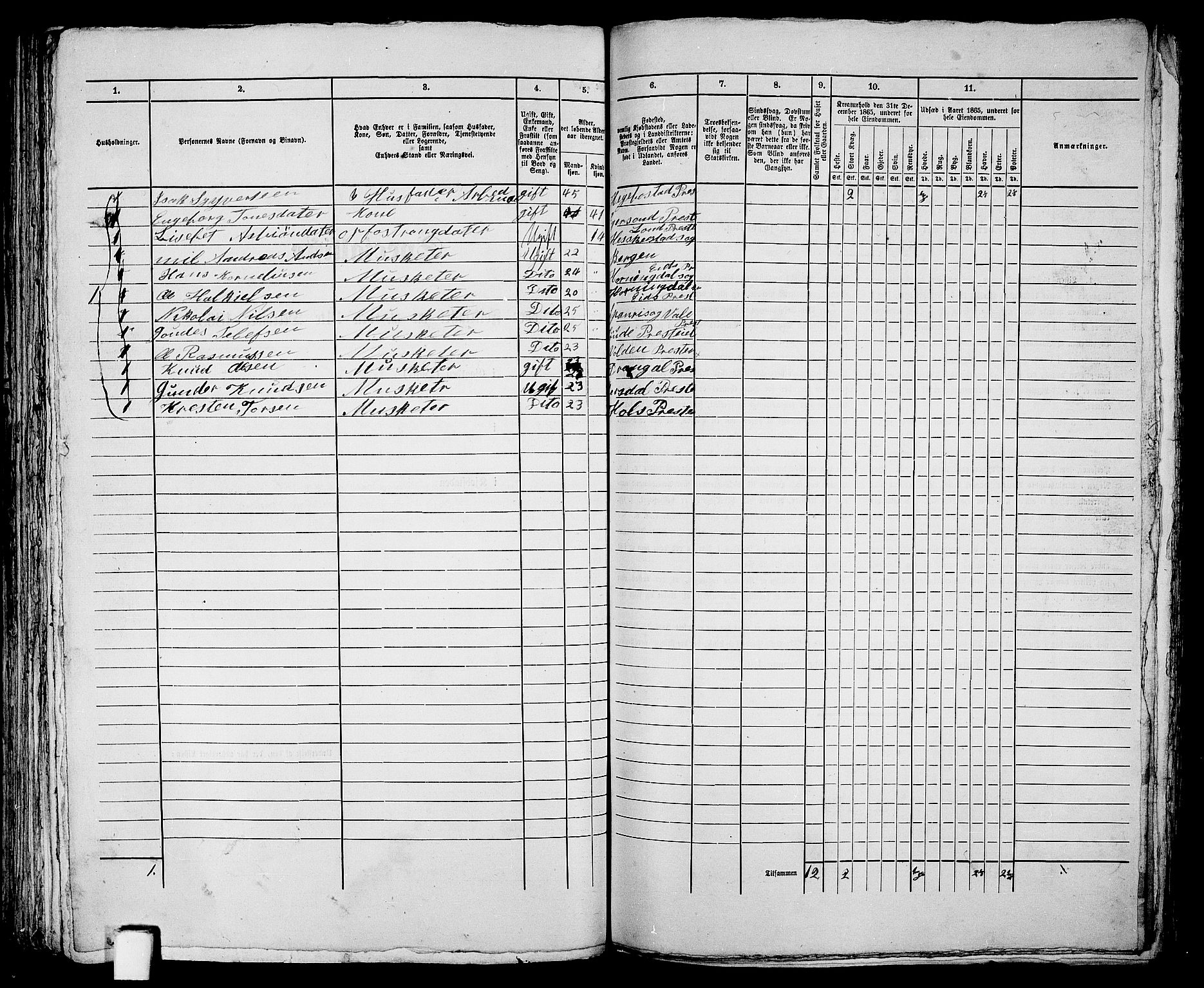 RA, 1865 census for Kristiansand, 1865, p. 820