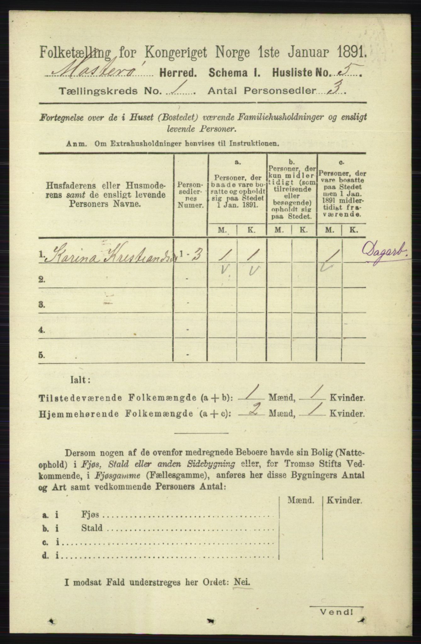 RA, 1891 census for 1143 Mosterøy, 1891, p. 19