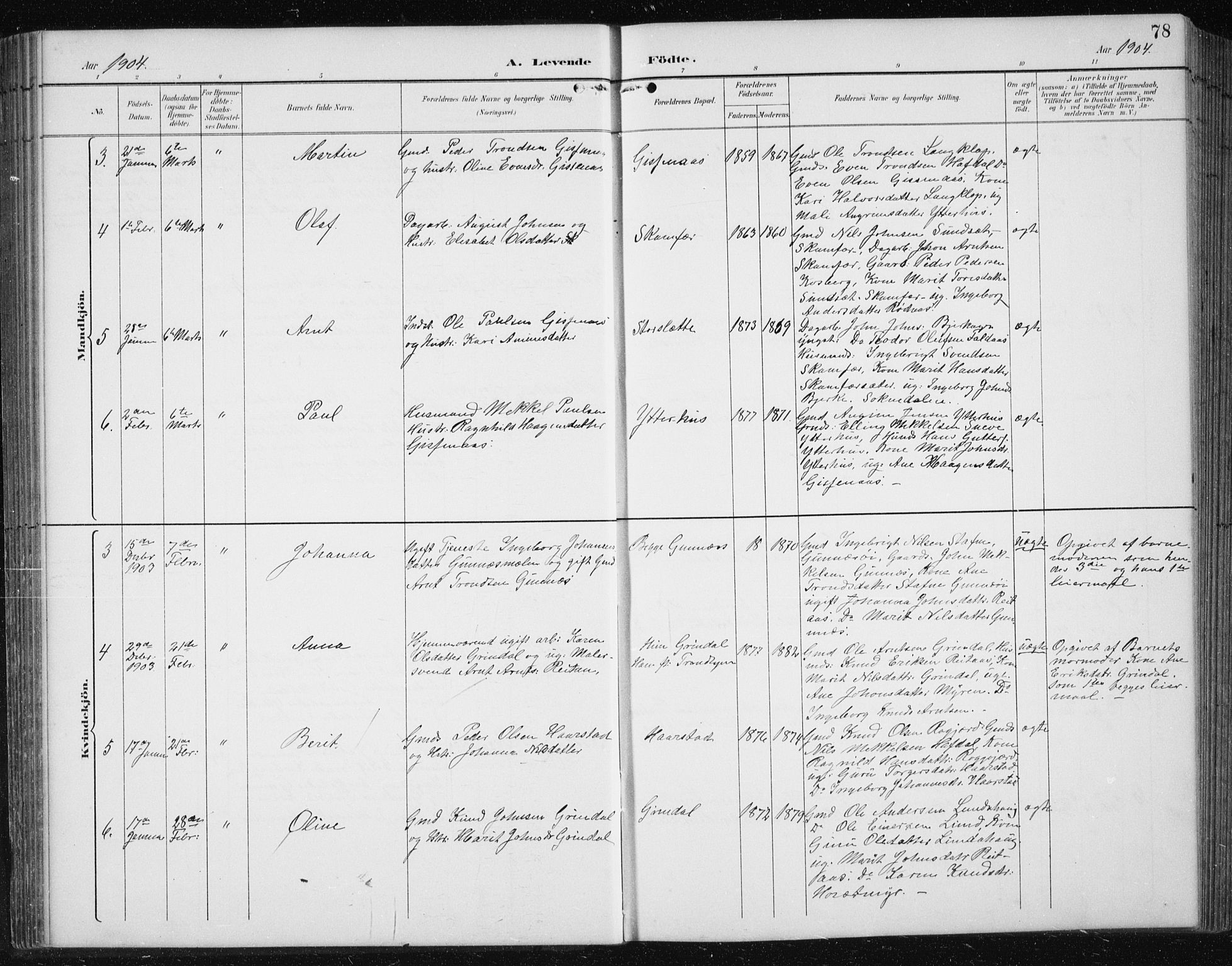 Ministerialprotokoller, klokkerbøker og fødselsregistre - Sør-Trøndelag, AV/SAT-A-1456/674/L0876: Parish register (copy) no. 674C03, 1892-1912, p. 78