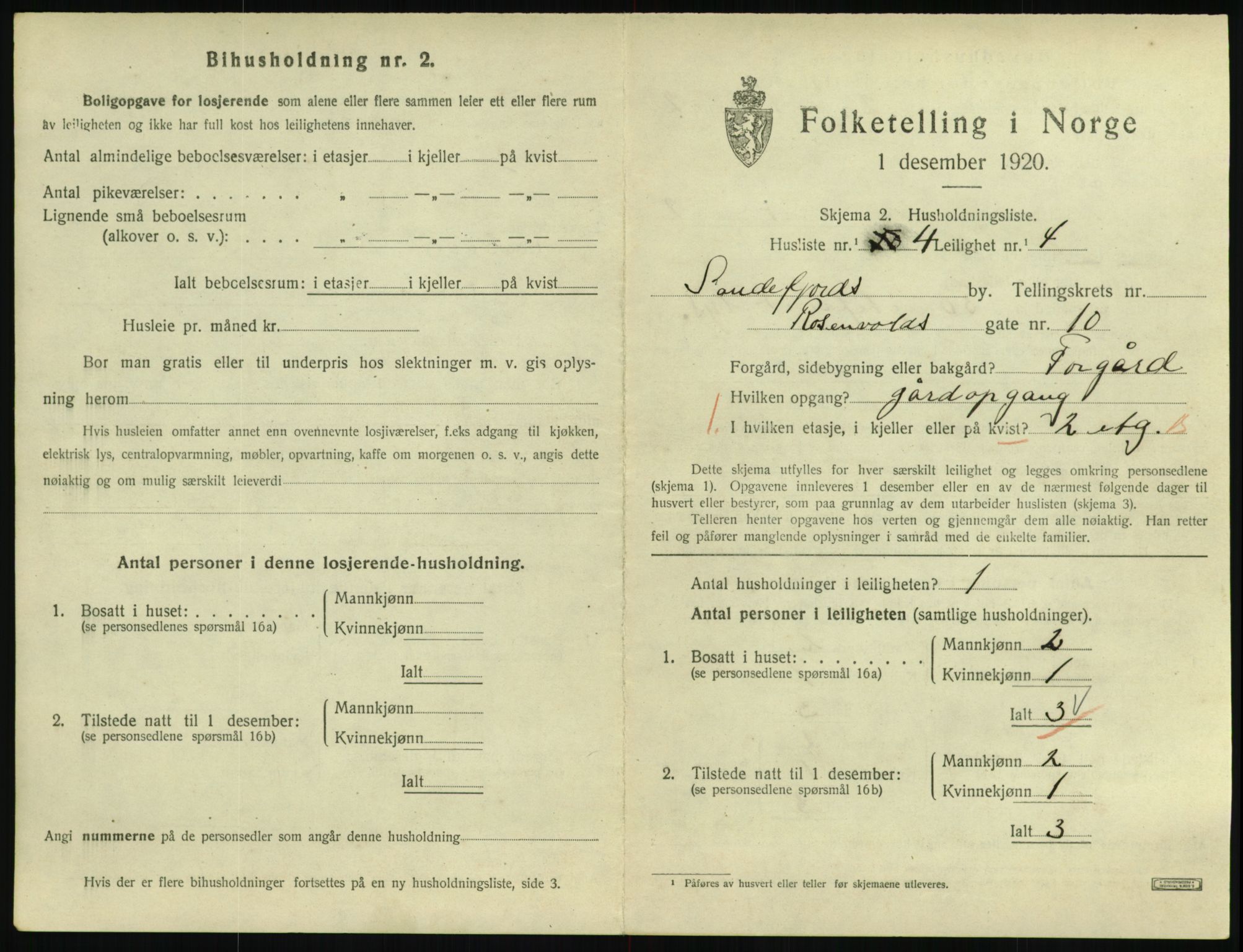 SAKO, 1920 census for Sandefjord, 1920, p. 4034