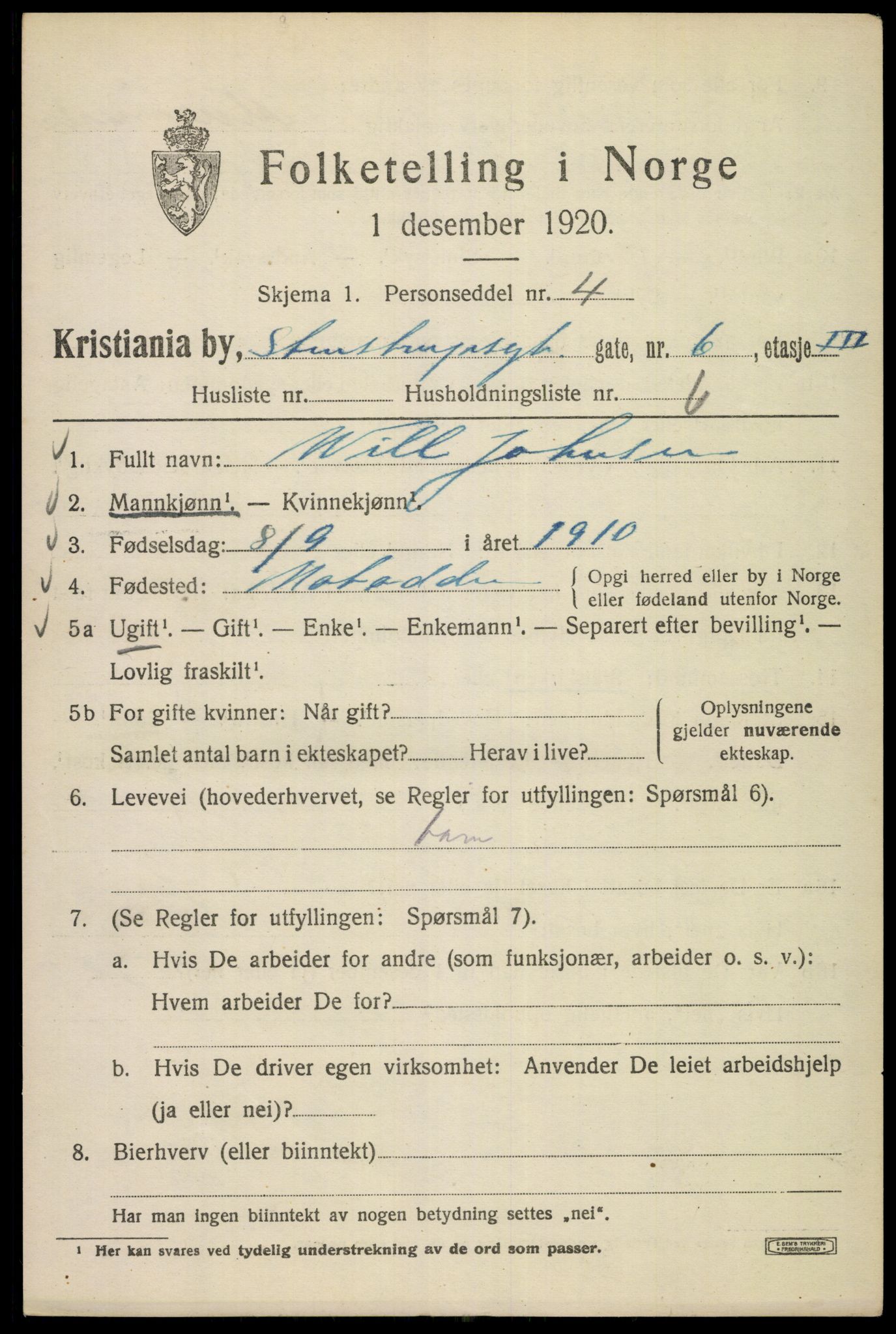 SAO, 1920 census for Kristiania, 1920, p. 537955