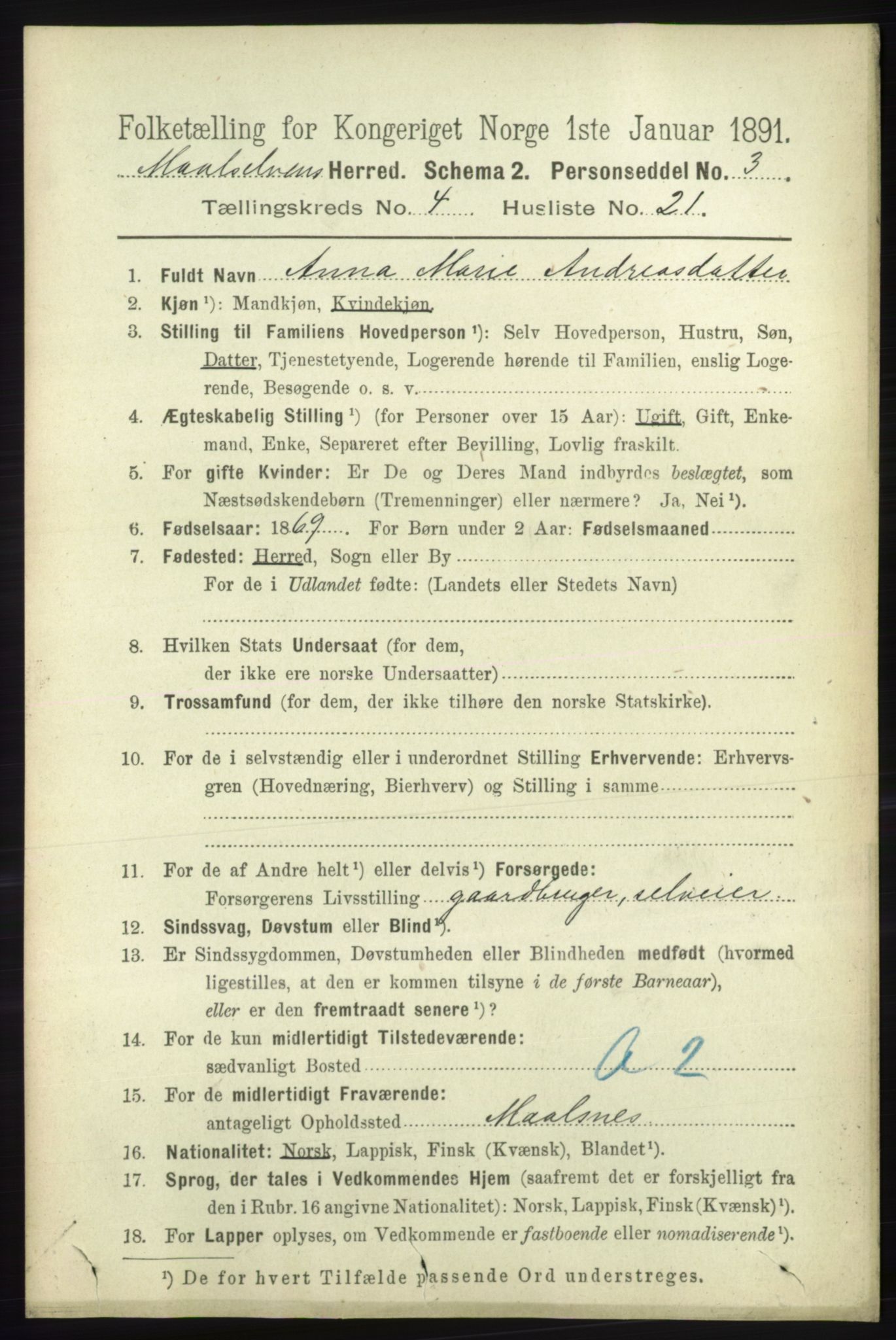RA, 1891 census for 1924 Målselv, 1891, p. 1218
