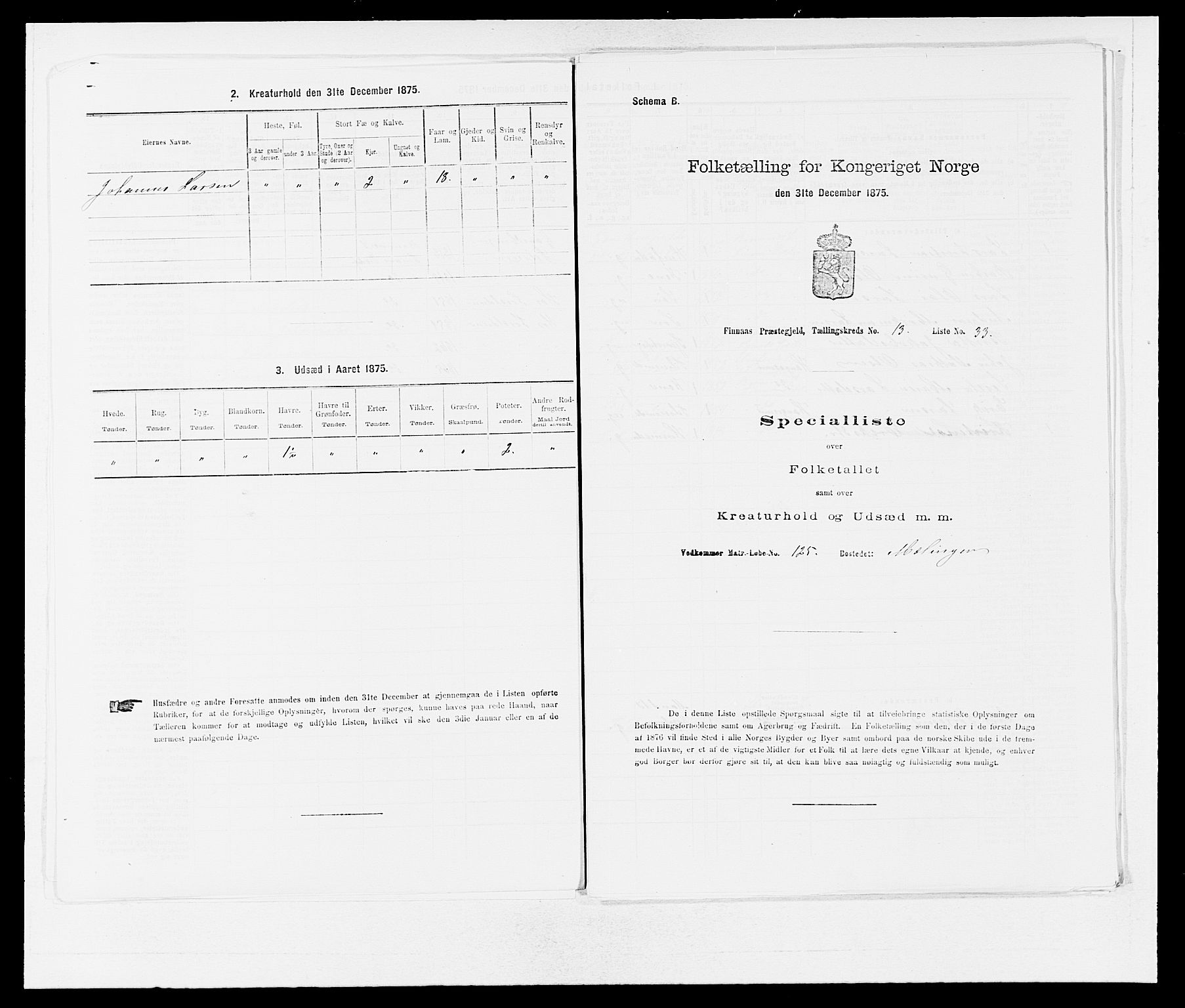 SAB, 1875 census for 1218P Finnås, 1875, p. 1490