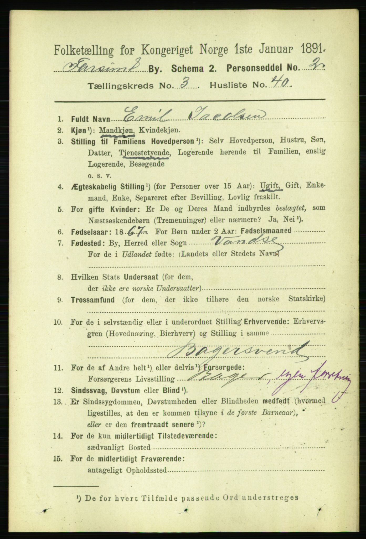 RA, 1891 census for 1003 Farsund, 1891, p. 1615