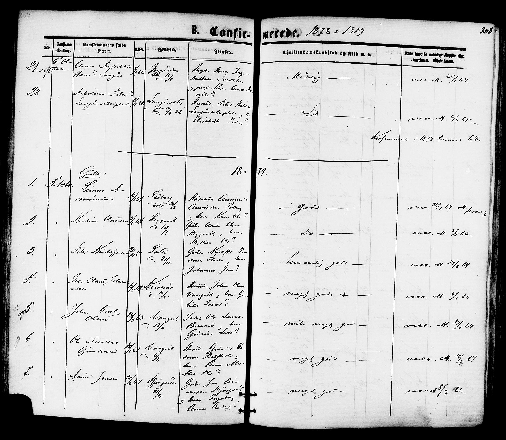 Ministerialprotokoller, klokkerbøker og fødselsregistre - Nord-Trøndelag, SAT/A-1458/701/L0009: Parish register (official) no. 701A09 /1, 1864-1882, p. 208