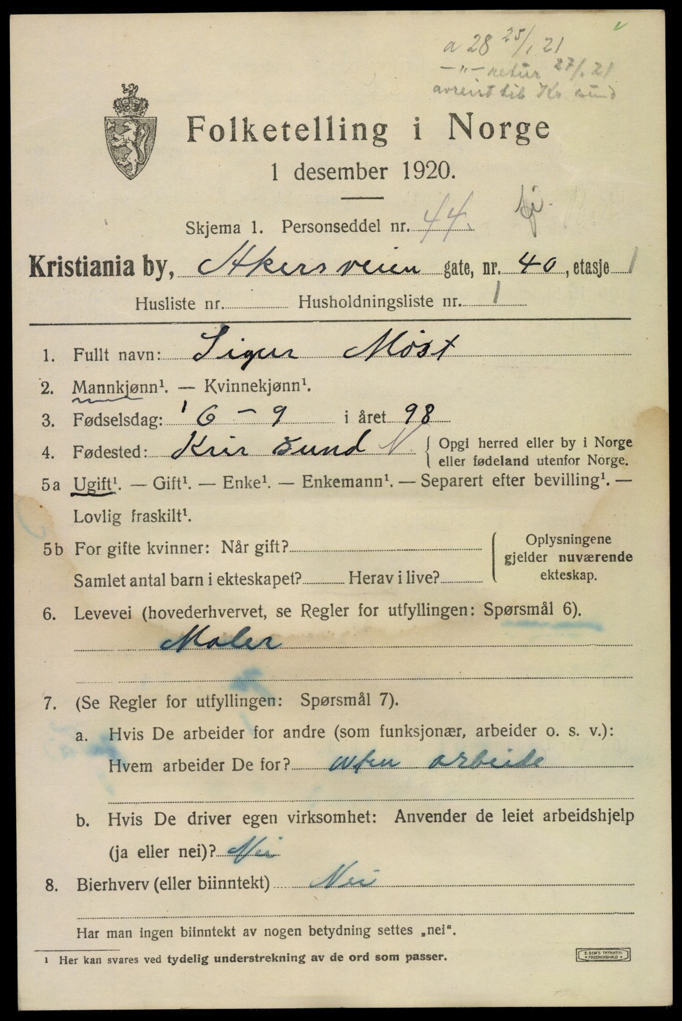 SAO, 1920 census for Kristiania, 1920, p. 140971