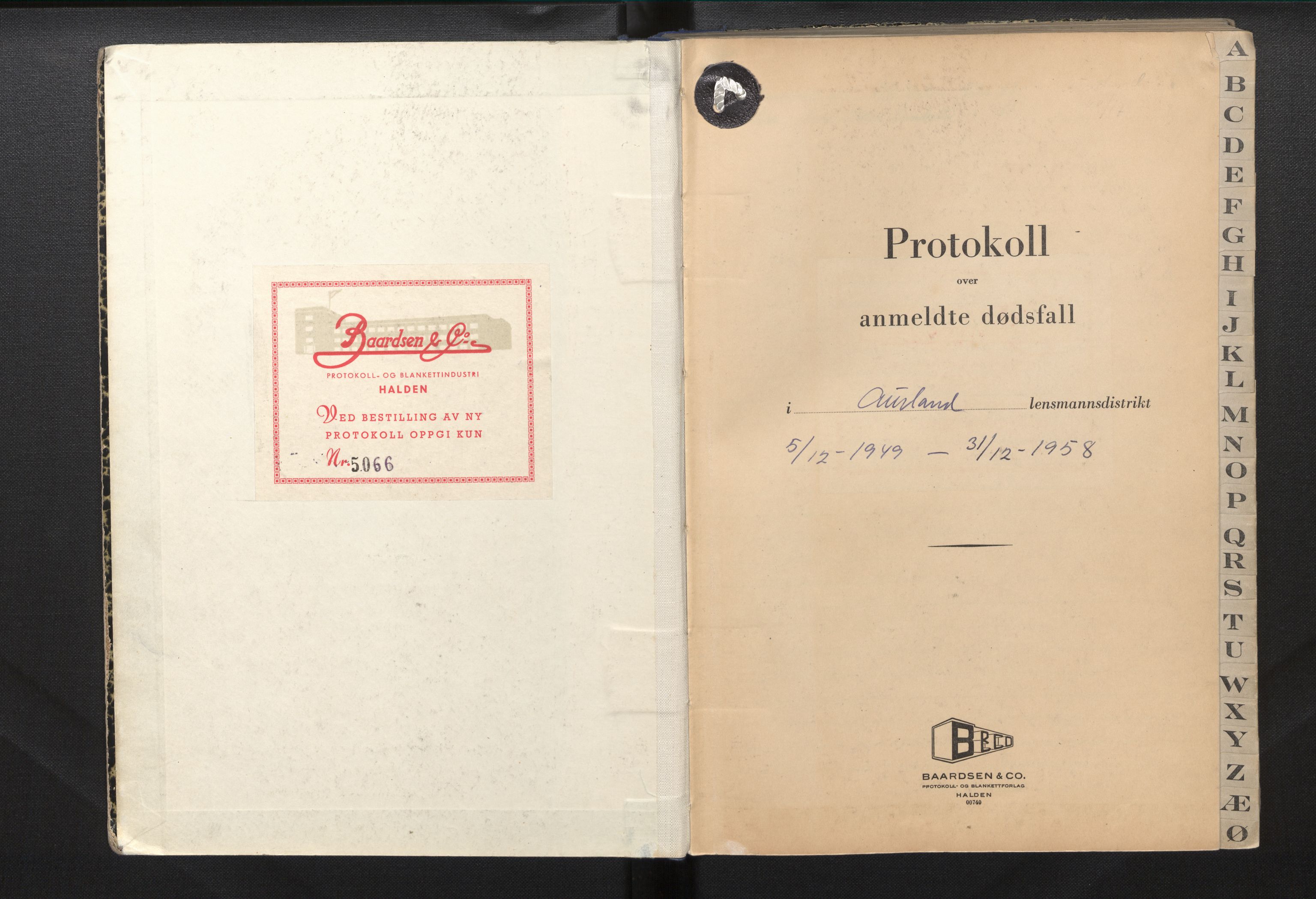 Lensmannen i Aurland, SAB/A-26401/0006/L0003d: Dødsfallprotokoll, 1949-1958