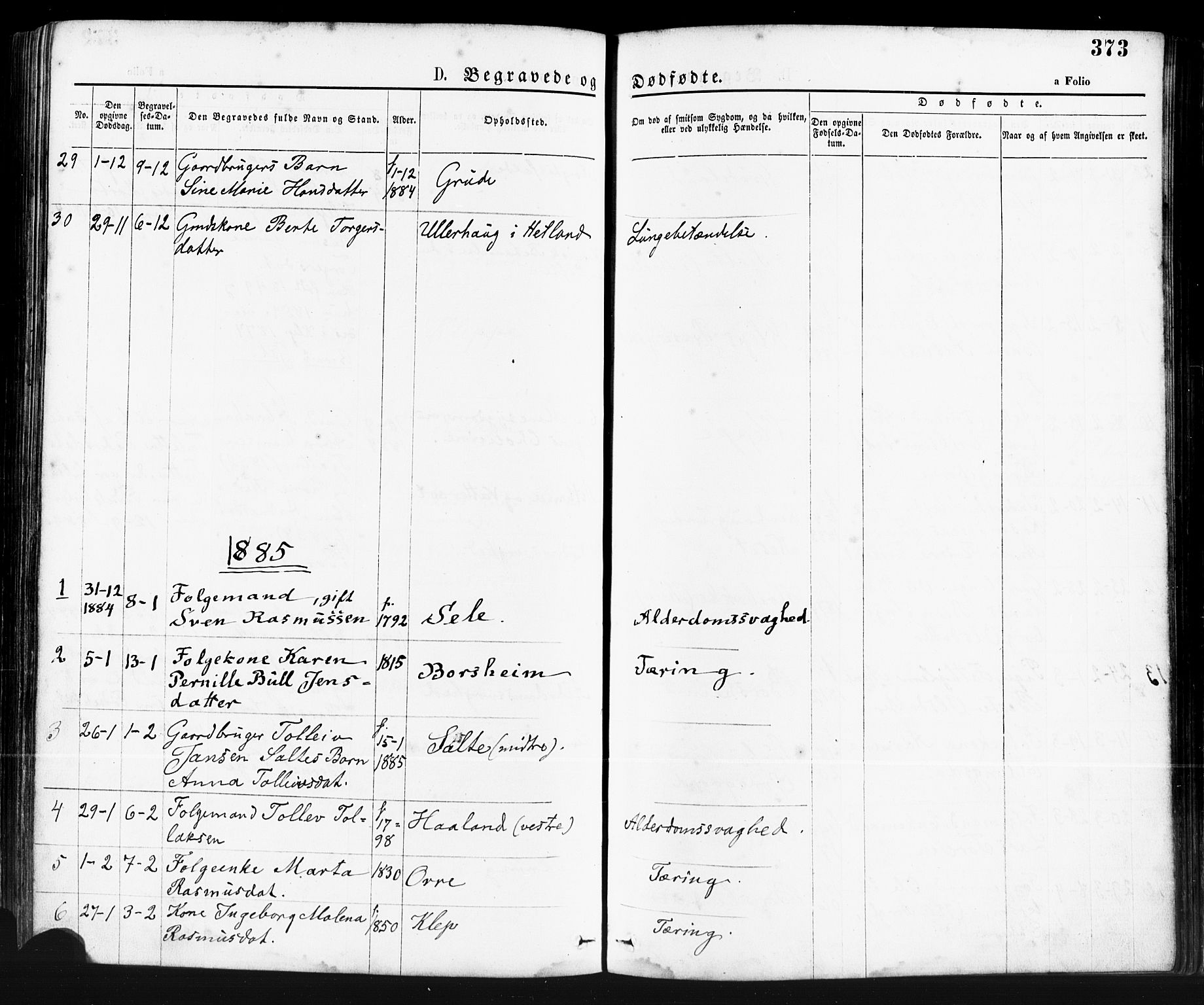 Klepp sokneprestkontor, AV/SAST-A-101803/001/3/30BA/L0006: Parish register (official) no. A 6, 1871-1885, p. 373