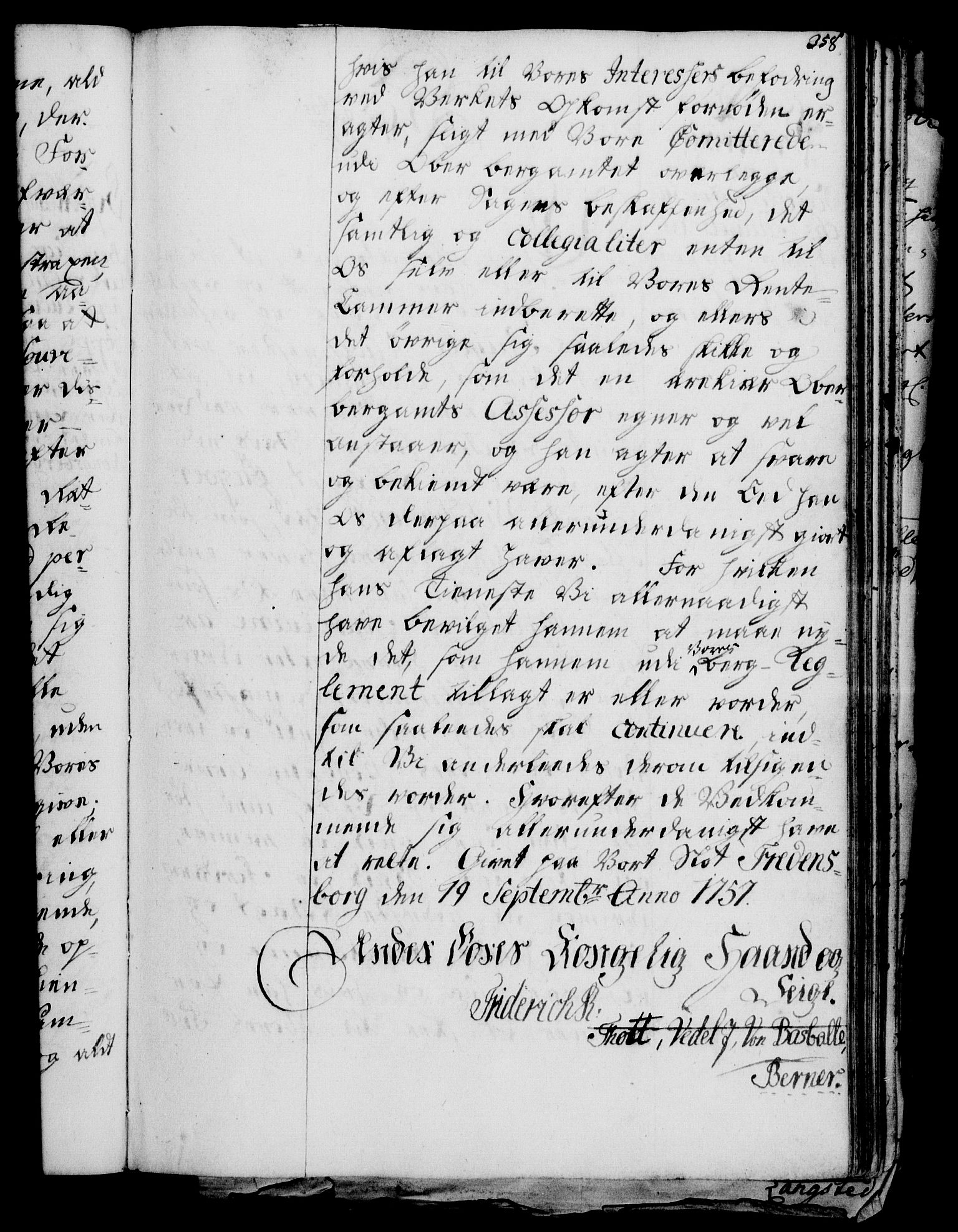Rentekammeret, Kammerkanselliet, RA/EA-3111/G/Gg/Gge/L0003: Norsk bestallingsprotokoll med register (merket RK 53.27), 1745-1761, p. 358