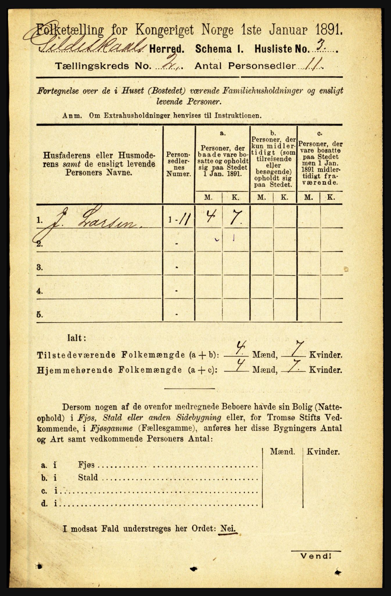 RA, 1891 census for 1838 Gildeskål, 1891, p. 487