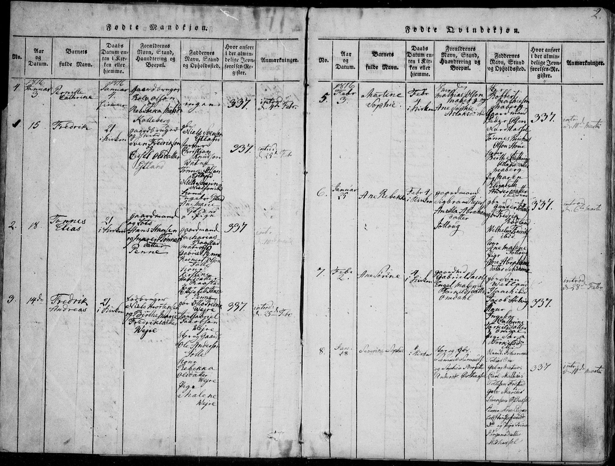 Lista sokneprestkontor, SAK/1111-0027/F/Fa/L0007: Parish register (official) no. A 7, 1816-1823, p. 2