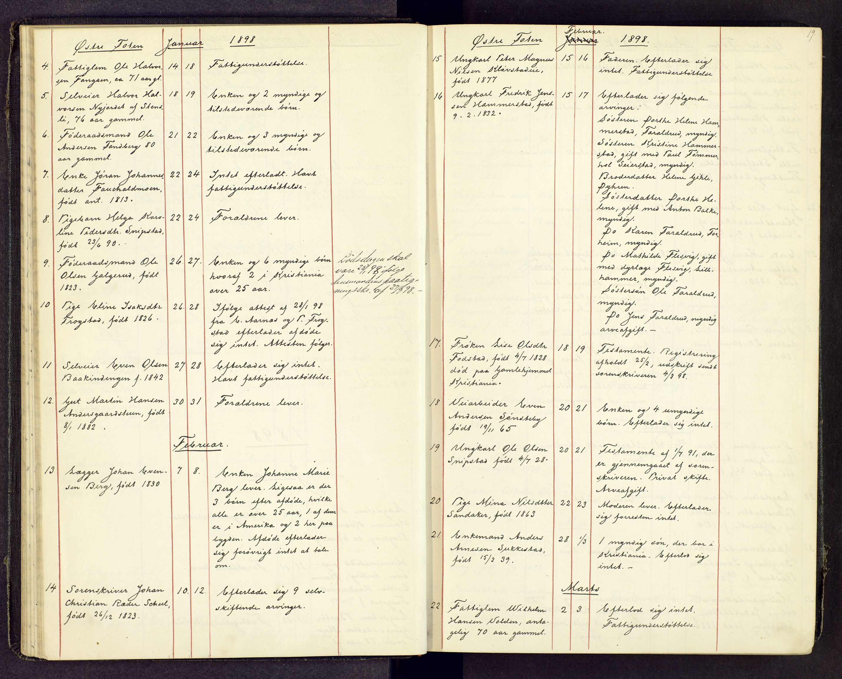 Toten tingrett, SAH/TING-006/J/Jl/L0003: Dødsfallsjournal, 1893-1908, p. 18b-19a