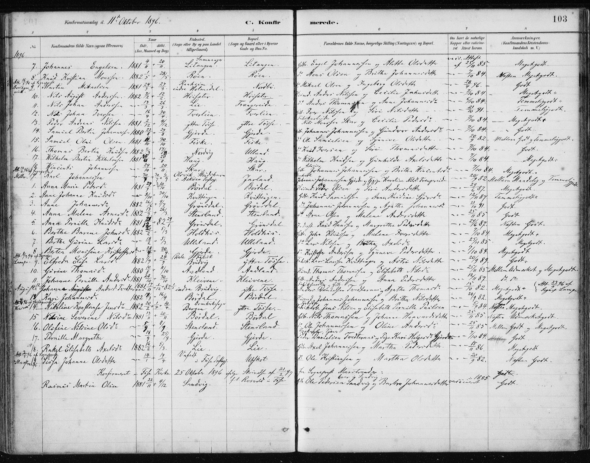 Samnanger Sokneprestembete, AV/SAB-A-77501/H/Haa: Parish register (official) no. A 1, 1885-1901, p. 103