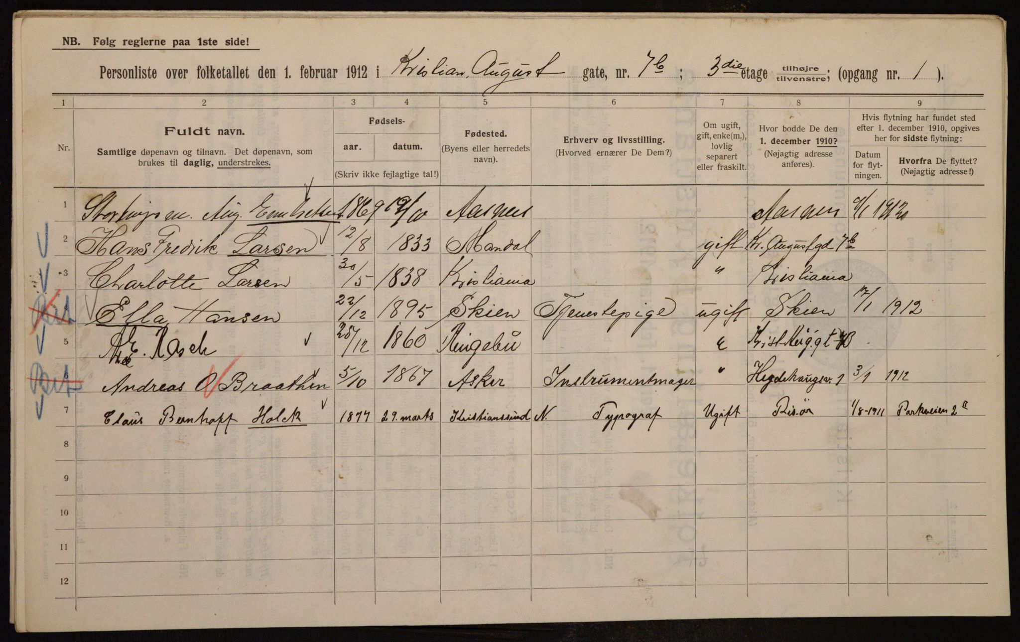 OBA, Municipal Census 1912 for Kristiania, 1912, p. 54238