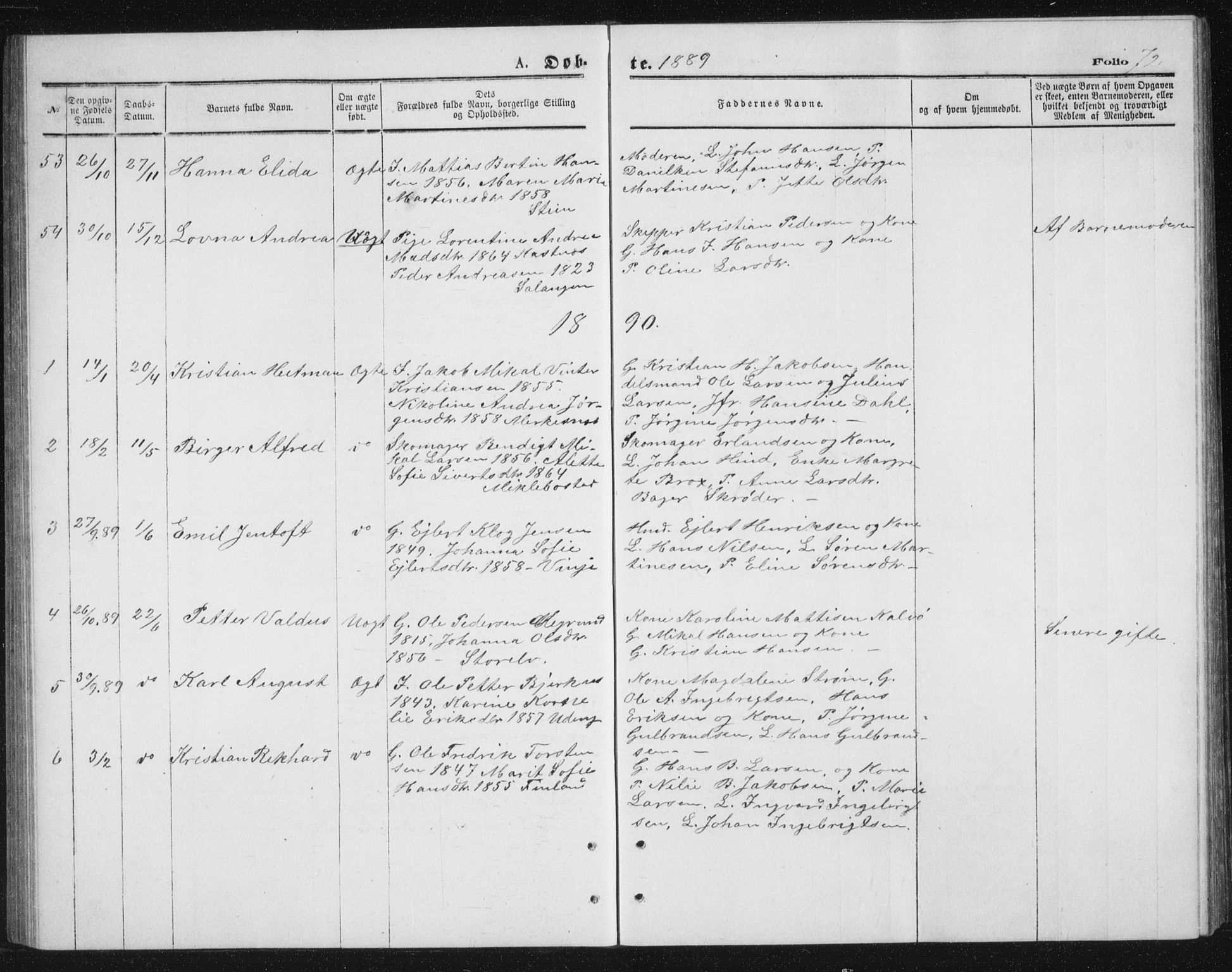 Tranøy sokneprestkontor, AV/SATØ-S-1313/I/Ia/Iab/L0013klokker: Parish register (copy) no. 13, 1874-1896, p. 72