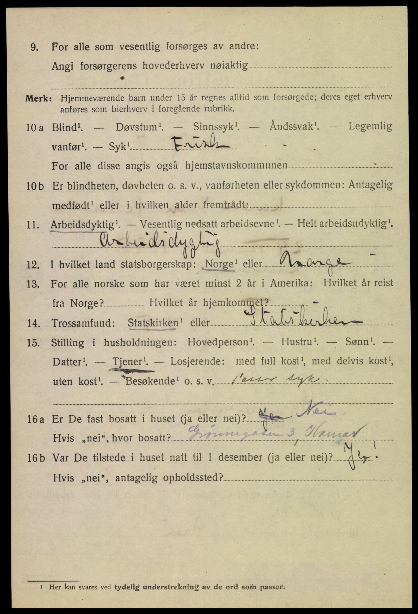 SAH, 1920 census for Hamar, 1920, p. 5764