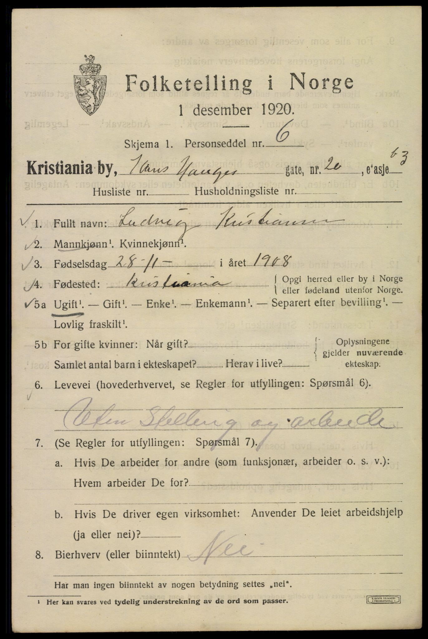 SAO, 1920 census for Kristiania, 1920, p. 269889