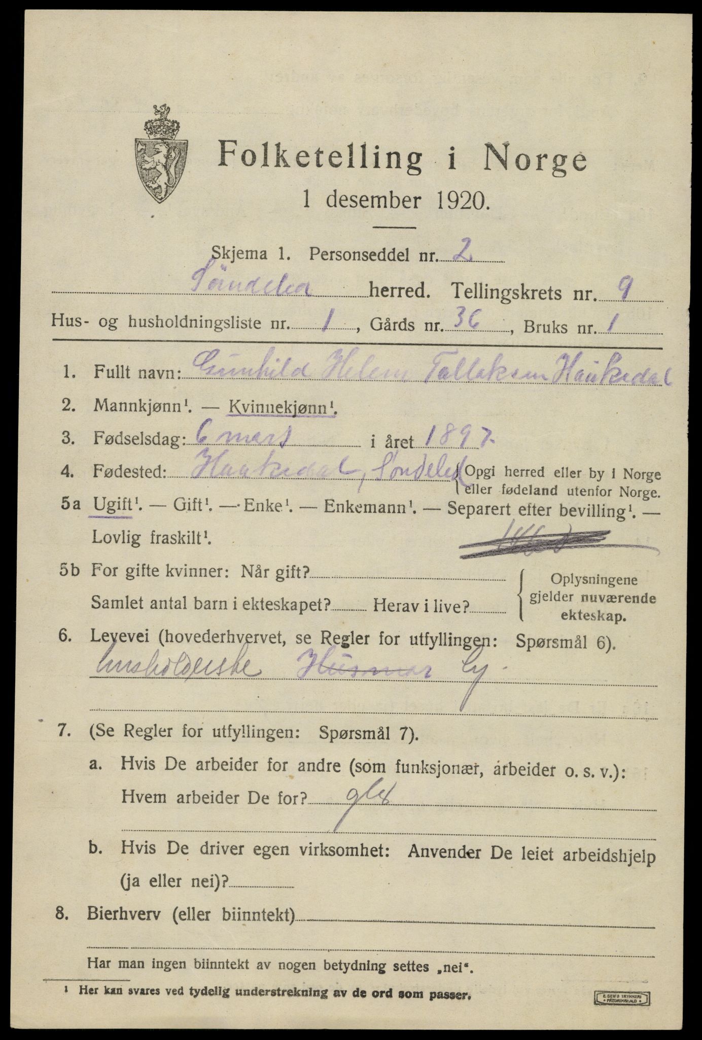 SAK, 1920 census for Søndeled, 1920, p. 4571