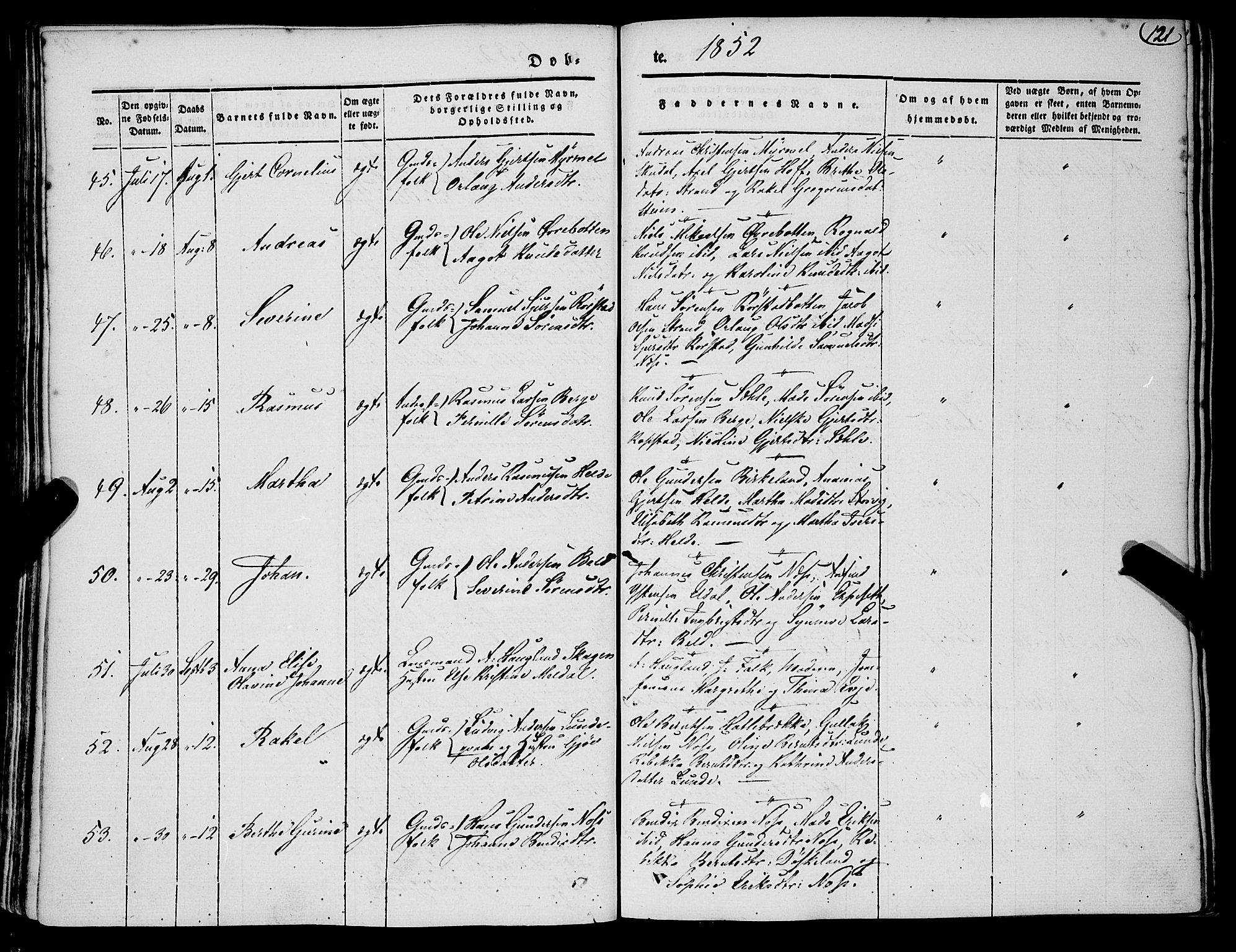 Gaular sokneprestembete, SAB/A-80001/H/Haa: Parish register (official) no. A 4I, 1840-1859, p. 121