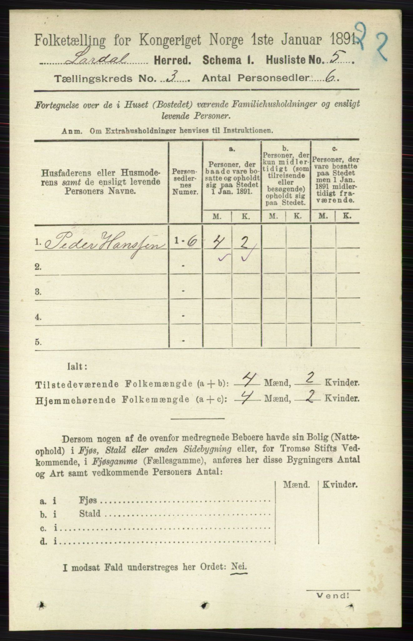 RA, 1891 census for 0728 Lardal, 1891, p. 1234